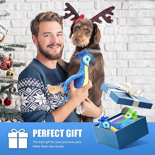Miniatura 8 de ROSAUI 2 juguetes chirriantes de felpa para perros, exquisito diseño de loro, pana suave con textura de piña, juego interactivo para perros