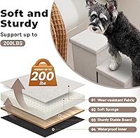 Vista 5 de Dog Stairs with Storage 18" H, 3-Step Wider Dog Steps for Small/Medium/Large Old Dogs Cats, Folding Sturdy Pet Stairs Climbing Bed or Couch, Ramp