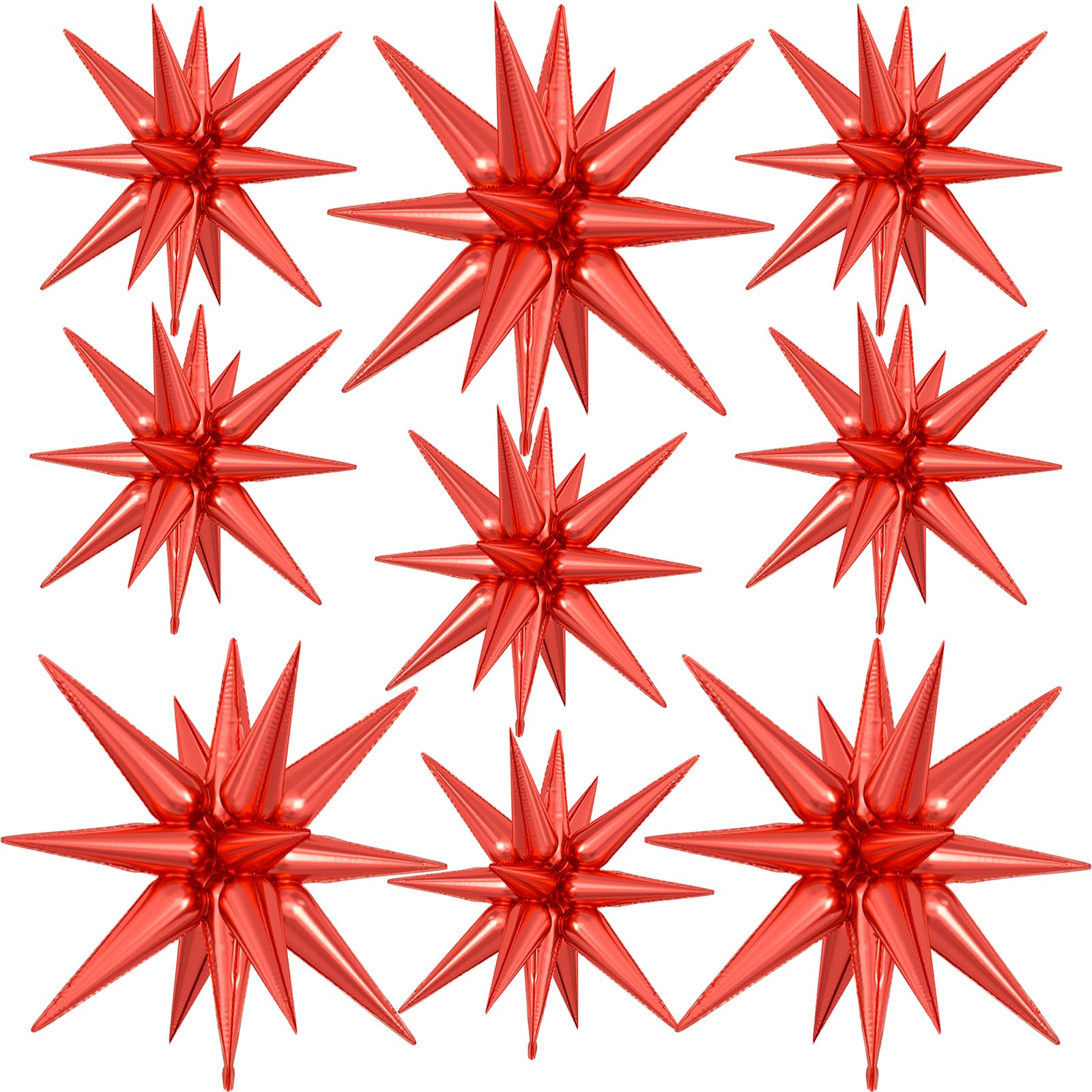 9Pcs Red Star Balloons, Large Explosion Star Foil Balloons, Metallic Red Mylar Spike Balloon for Birthday Wedding Anniversary New Year Christmas Graduation Party, 3 Pcs 27Inch & 6 Pcs 22Inch