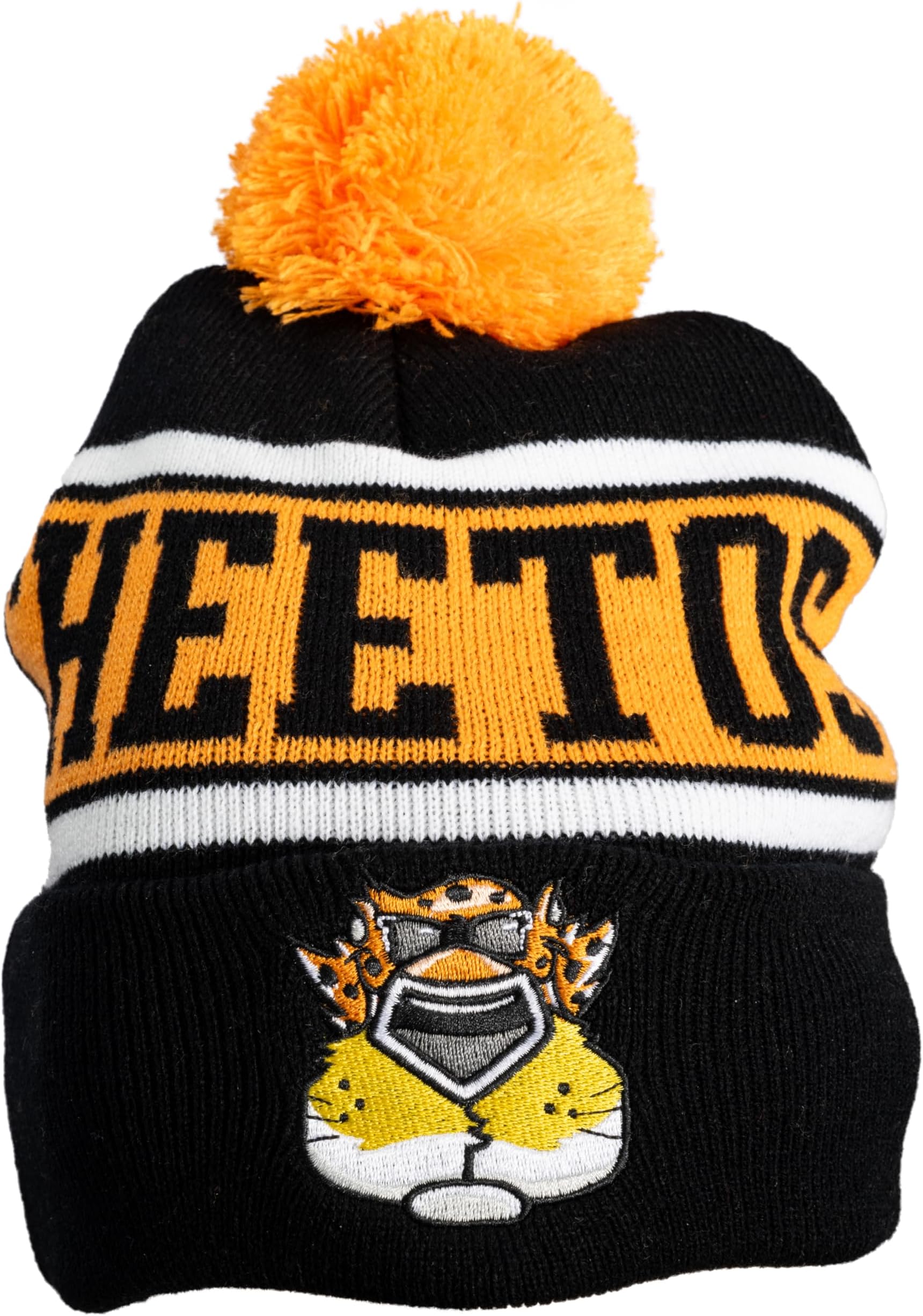 Chester Cheetos Beanie Hat Fire Breather Pom Winter Cuffed Beanies