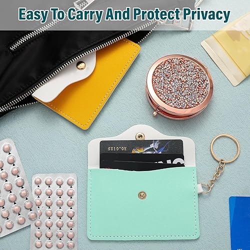 Miniatura 5 de Paquete de 2 fundas para píldoras anticonceptivas de piel sintética pastillero de 433 x 3 pulgadas anticonceptivos con llavero para organizador de