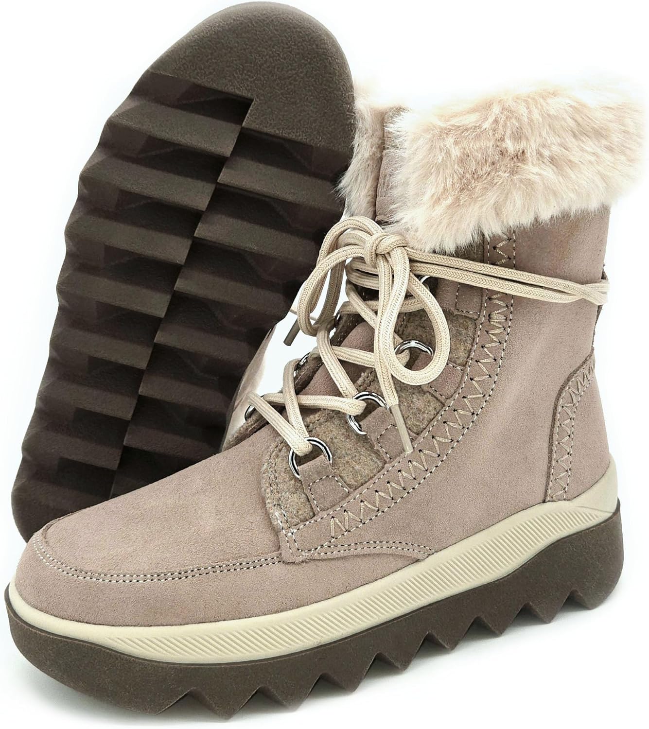 Women's Snow Boots?Premium Insulation?Waterproof Silky Suede Leather?Faux Fur Collar?Polar Fleece Lining?Lightweight?Anti-slip Outsole. 9 Mushroom