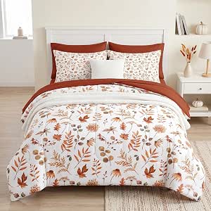 Pamnest Queen 7-Piece Fall Comforter Set with Sheets, Maple Leaf