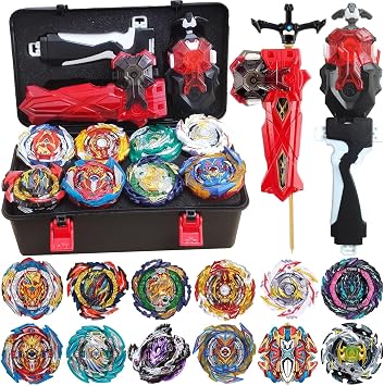 Bey Battling Burst Toy Set, 12pcs Spinning Burst Tops 2 Two-Ways Launchers with Grip, Combat Tops Battle Game with Portable Box Gift for Kids Children Boys 6-12