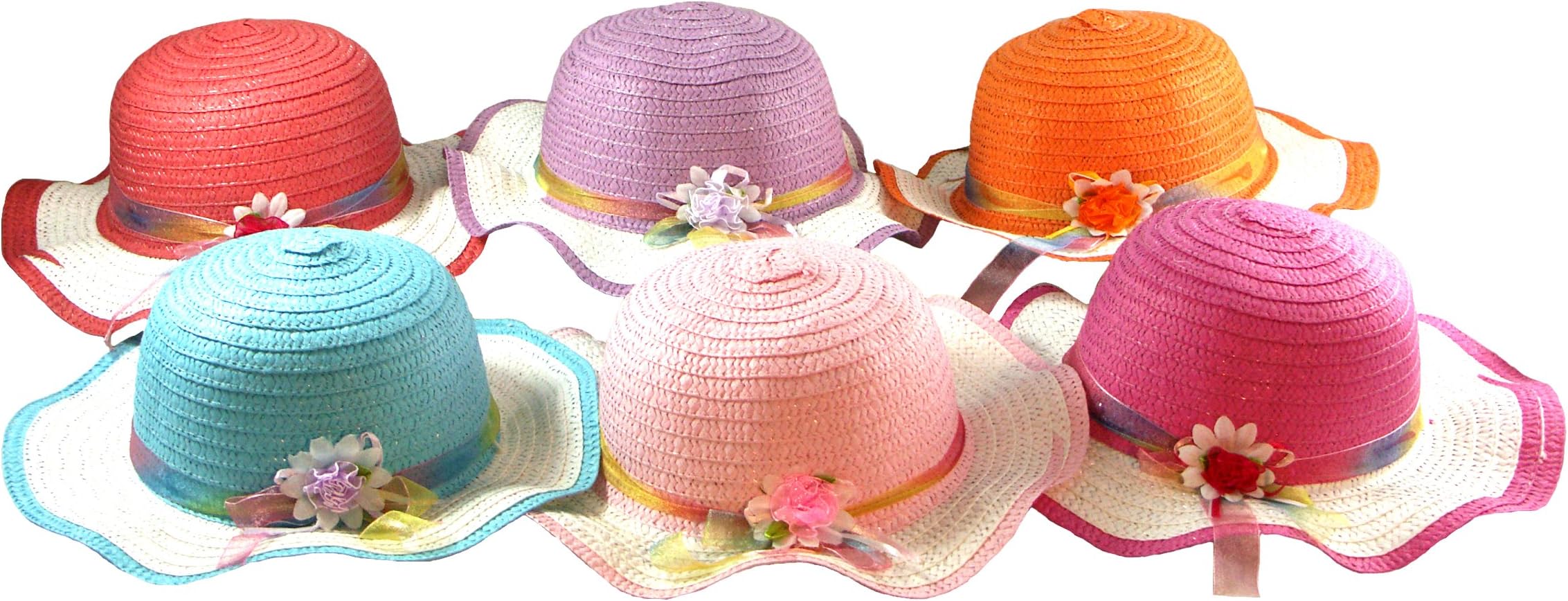 Girls Tea Party Hat Assortment - 4 Children Sun Hats - Assorted Colors