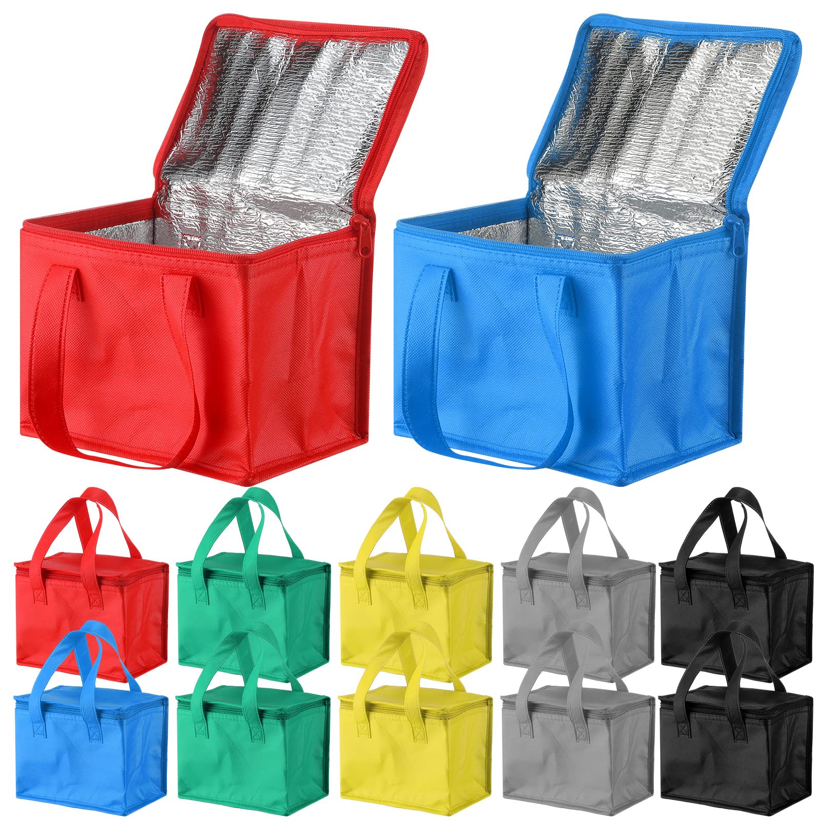 Norme 12 Packs Insulated Lunch Bags Bulk Waterproof Thermal Cooler Food Delivery Bags with Zippered Top for Women, Men Office Work(Multicolor)