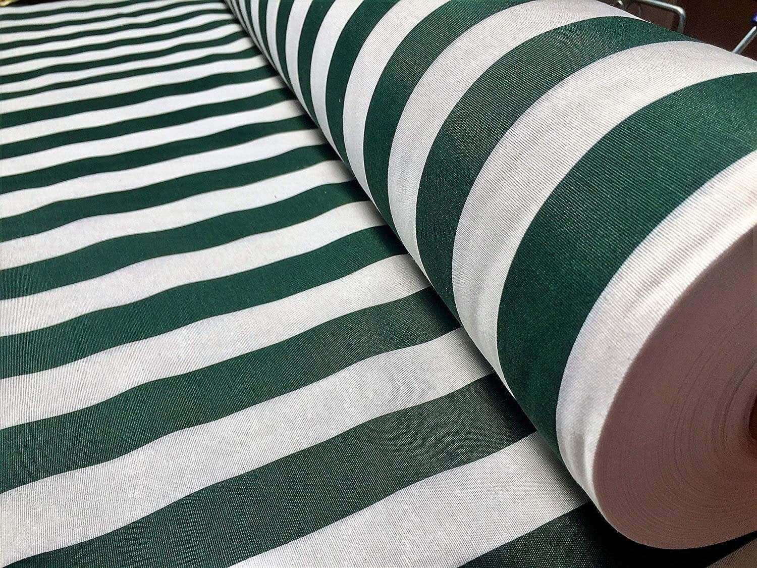 Teflon-Coated Outdoor Fabric – White Striped Waterproof Material for Cushions Awnings Canopy Patio – 140cm Wide - Sold by the Metre - Dark Green