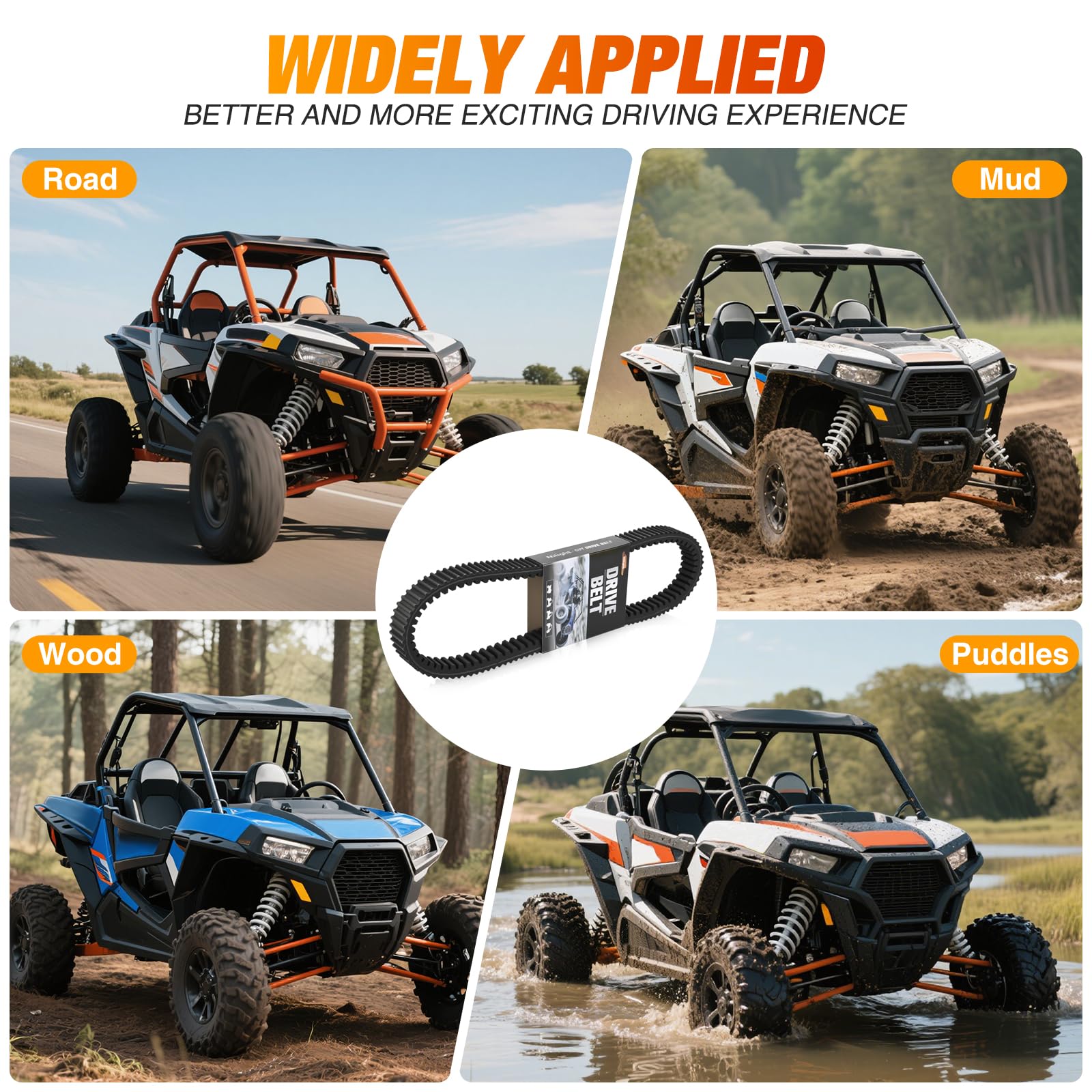 Nilight Courroie d'entraînement 3211196 Performance UTV compatible avec Polaris RZR XP 1000/XP 4 1000/General 1000 XP 2014-2023 Courroie robuste en aramide à 6 couches Remplace 3211196 3211172 3211142