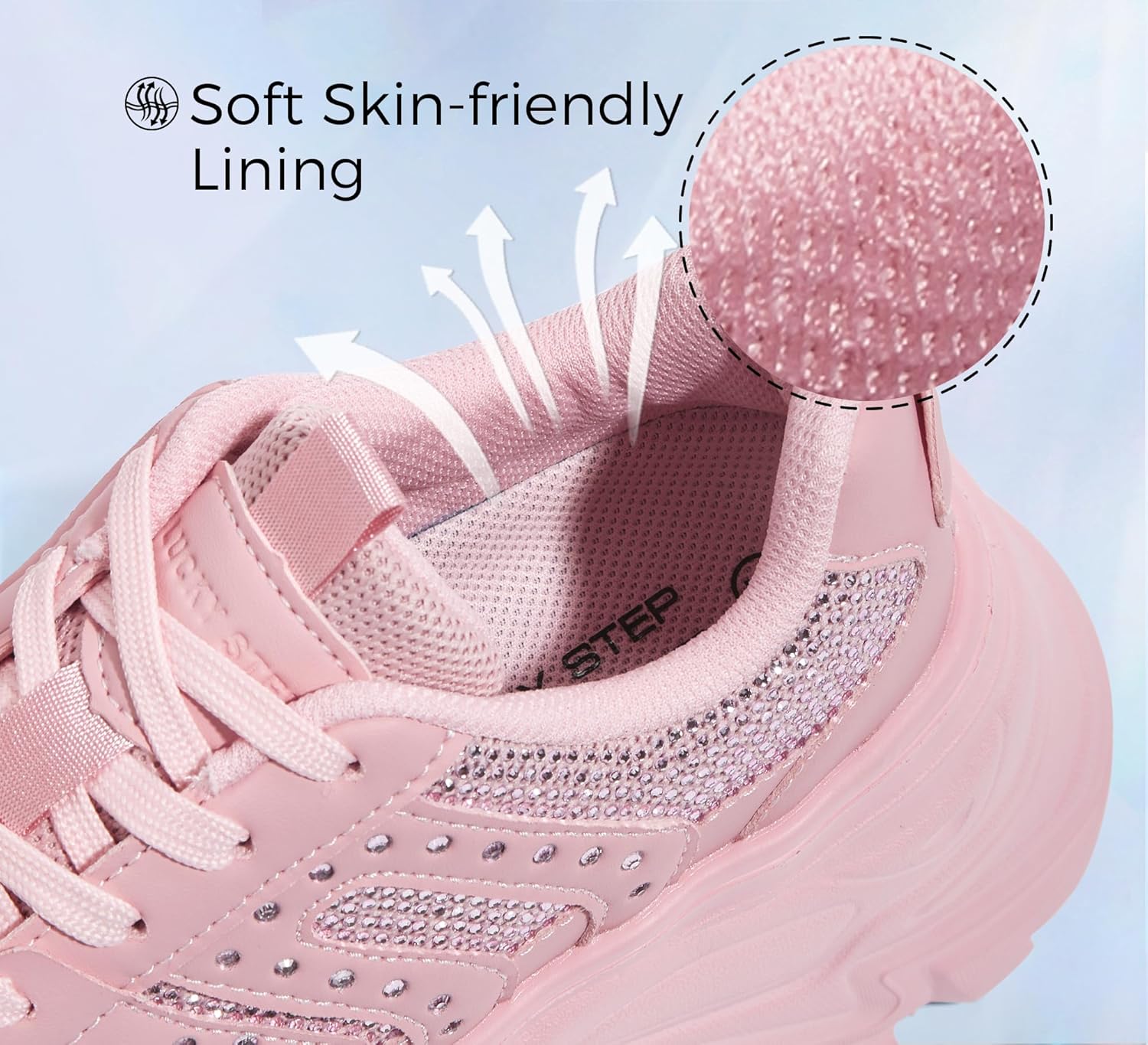 LUCKY STEP Women's Rhinestone Chunky Sneakers Breathable Lace-Up Platform Walking Sneakers Fashion Casual Dad Shoes - Image 4