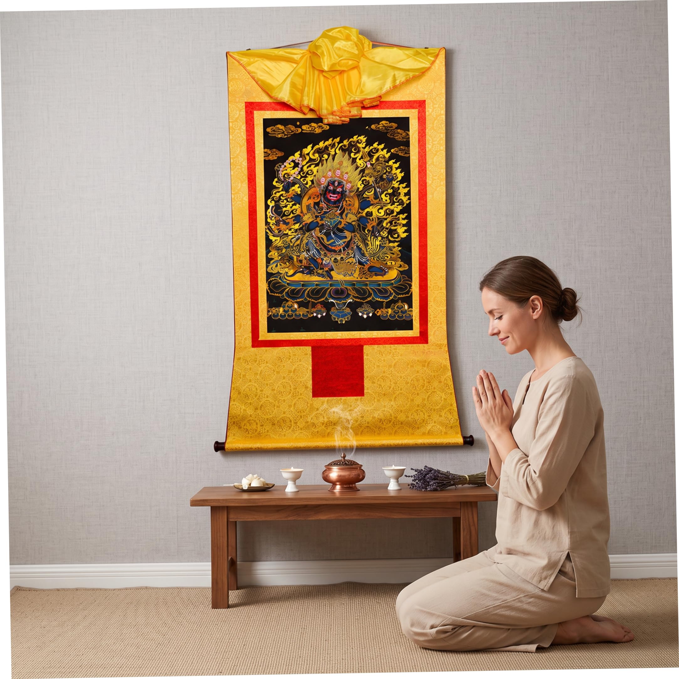 Tsawntd Tibetischer Thangka: Sechsarmiger Mahakala mit Goldprägung, Gold