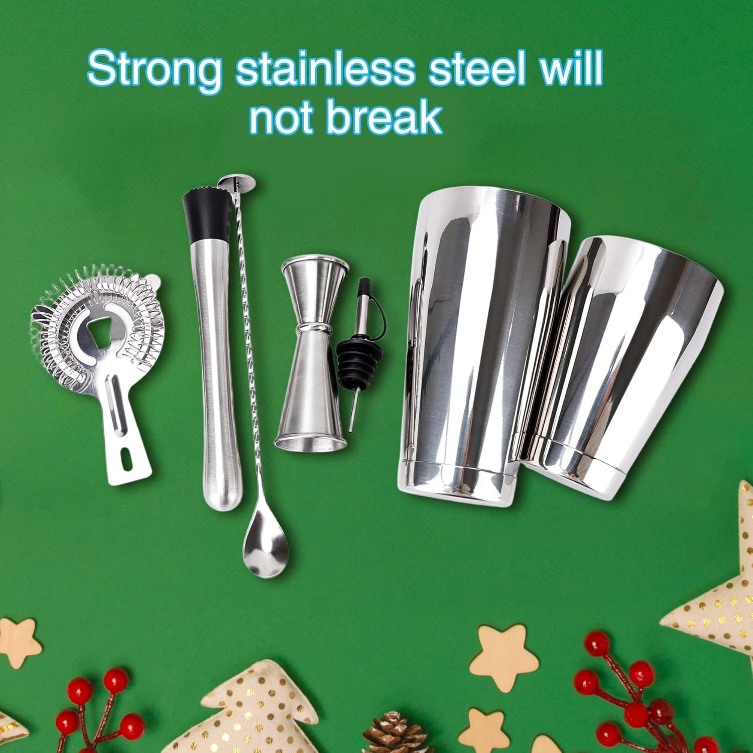 24 Pcs Shaker Set Stainless Steel Cocktail Drink 18 oz&28 oz Shaker Tin with Strainer Jigger Long Spoon Muddler Bottle Pourer Mixed Alcohol Tool for Beginner Bartender Kit