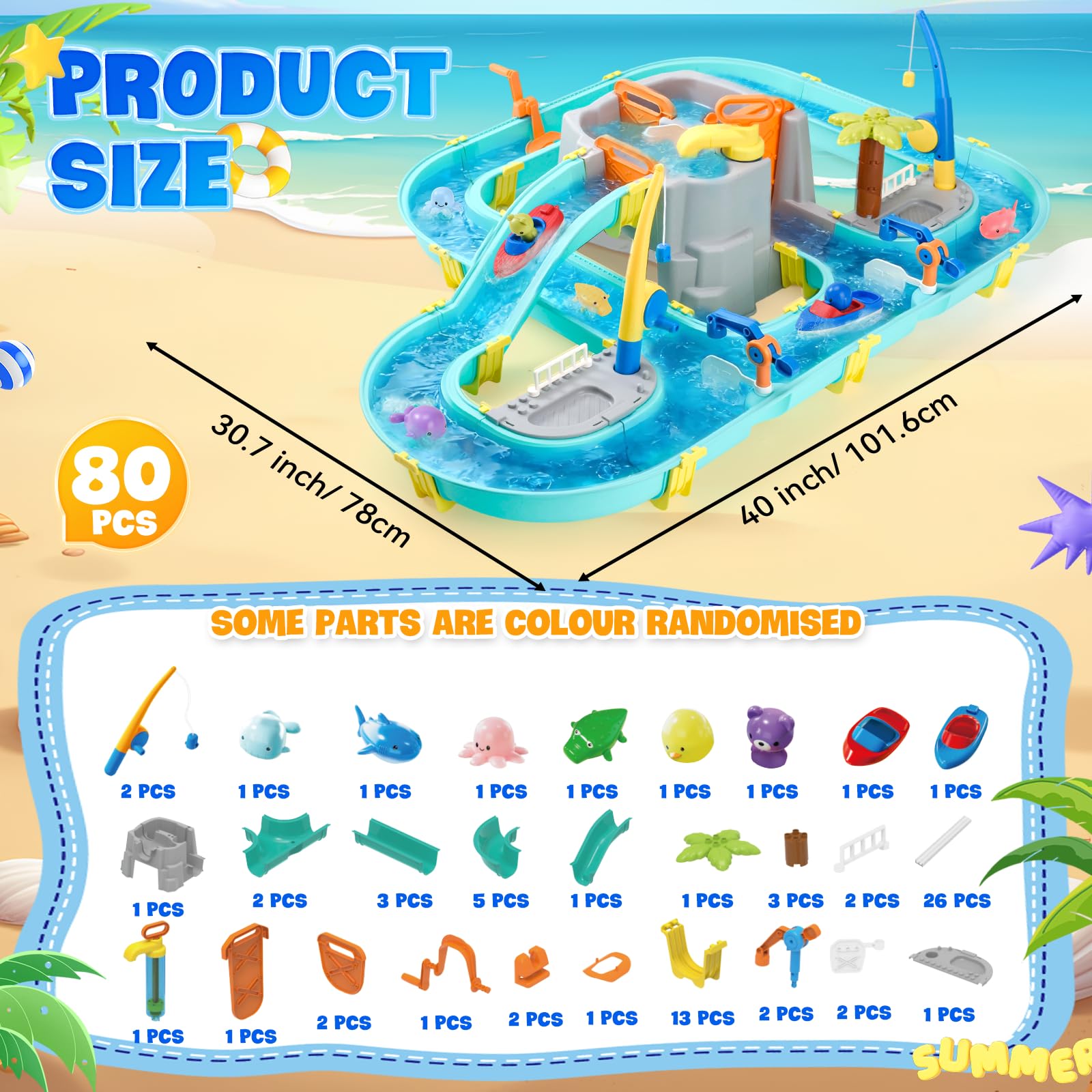 Mesa de Agua para Niños 80 Piezas con Circuito Acuático y Caña de Pescar Magnética