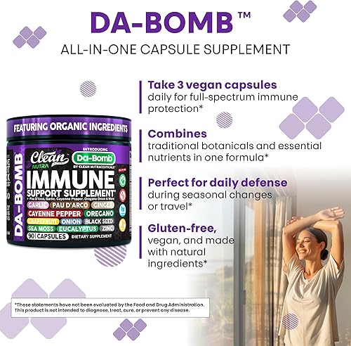 Vista 6 de F-Bomb - Apoyo inmunológico vegano con PAU D'Arco, ajo, pimienta de cayena, orégano, jengibre, pomelo, cebolla, semillas negras, musgo de mar