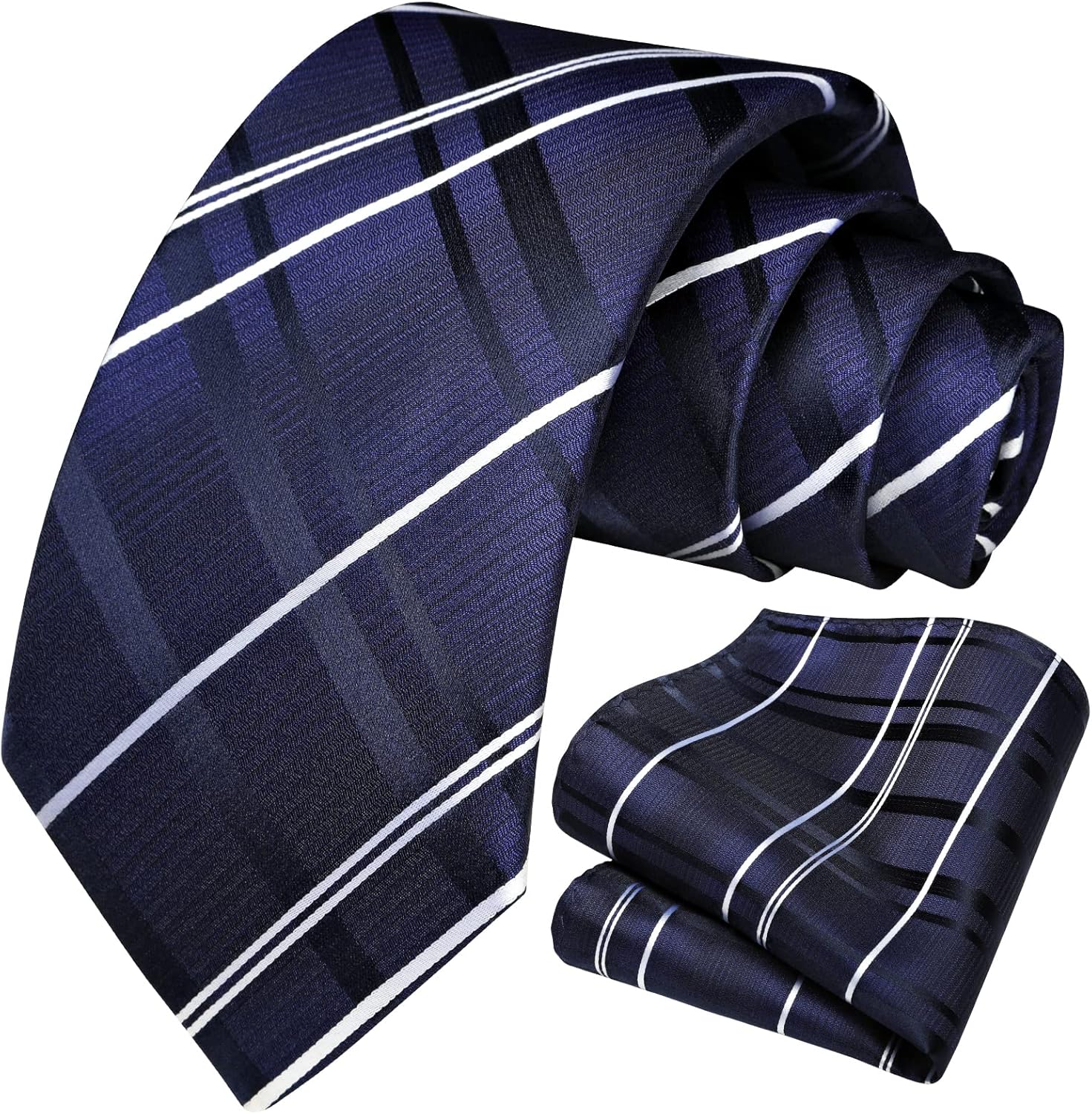 HISDERN Plaid Checkered Tie Handkerchief Woven Classic Formal Men's Necktie & Pocket Square Set - Image 6