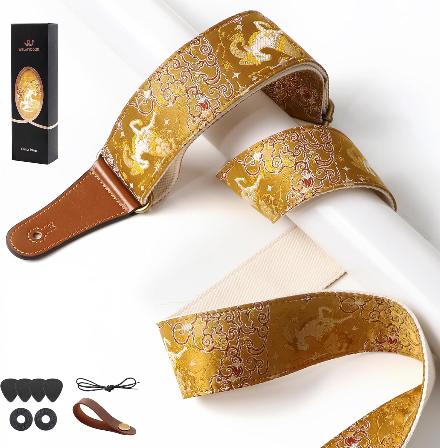 Guitar Strap, embroidery Jacquard Adjustable Guitar Straps for Acoustic/Bass/Electric Guitar, Includes Guitar Pick, Strap Button and Strap Lock, Constellation Gift (Capricorn)