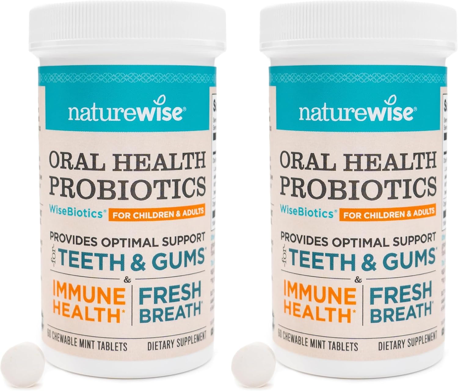 NatureWise Oral Probiotics for Mouth Bad Breath-Chewable Sugar-Free Mint-Lactobacillus reuteri Chewable-Oral Probiotics for Kids&Adults-Non-GMO USA Manufactured-[60-Day Supply],60 Count (Pack of 2)