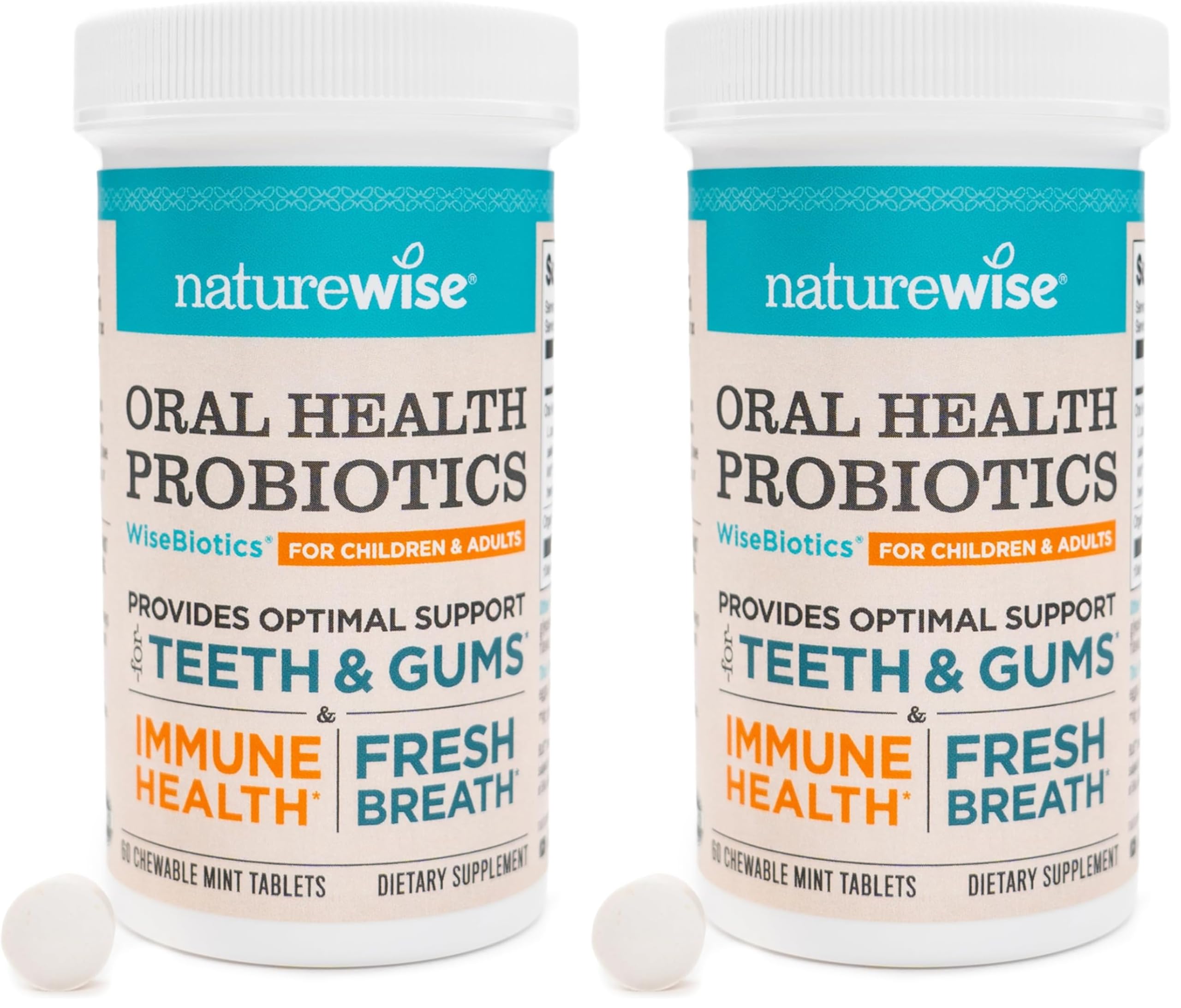 NatureWise Oral Probiotics for Mouth Bad Breath-Chewable Sugar-Free Mint-Lactobacillus reuteri Chewable-Oral Probiotics for Kids&Adults-Non-GMO USA Manufactured-[60-Day Supply],60 Count (Pack of 2)