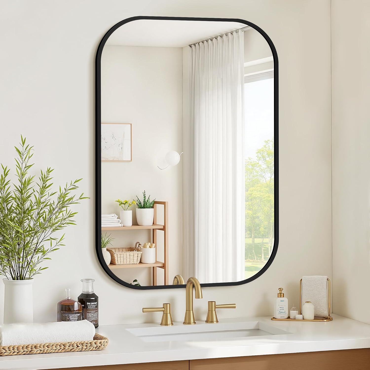 Bathroom Mirror for Wall, Black Bathroom Vanity Mirror for Over Sink 24 x 36, HD Reflection Shatterproof Mirror for Living Room Bedroom Entryway, Metal Frame Rectangular Shape Matte Black 36"L x 24"W
