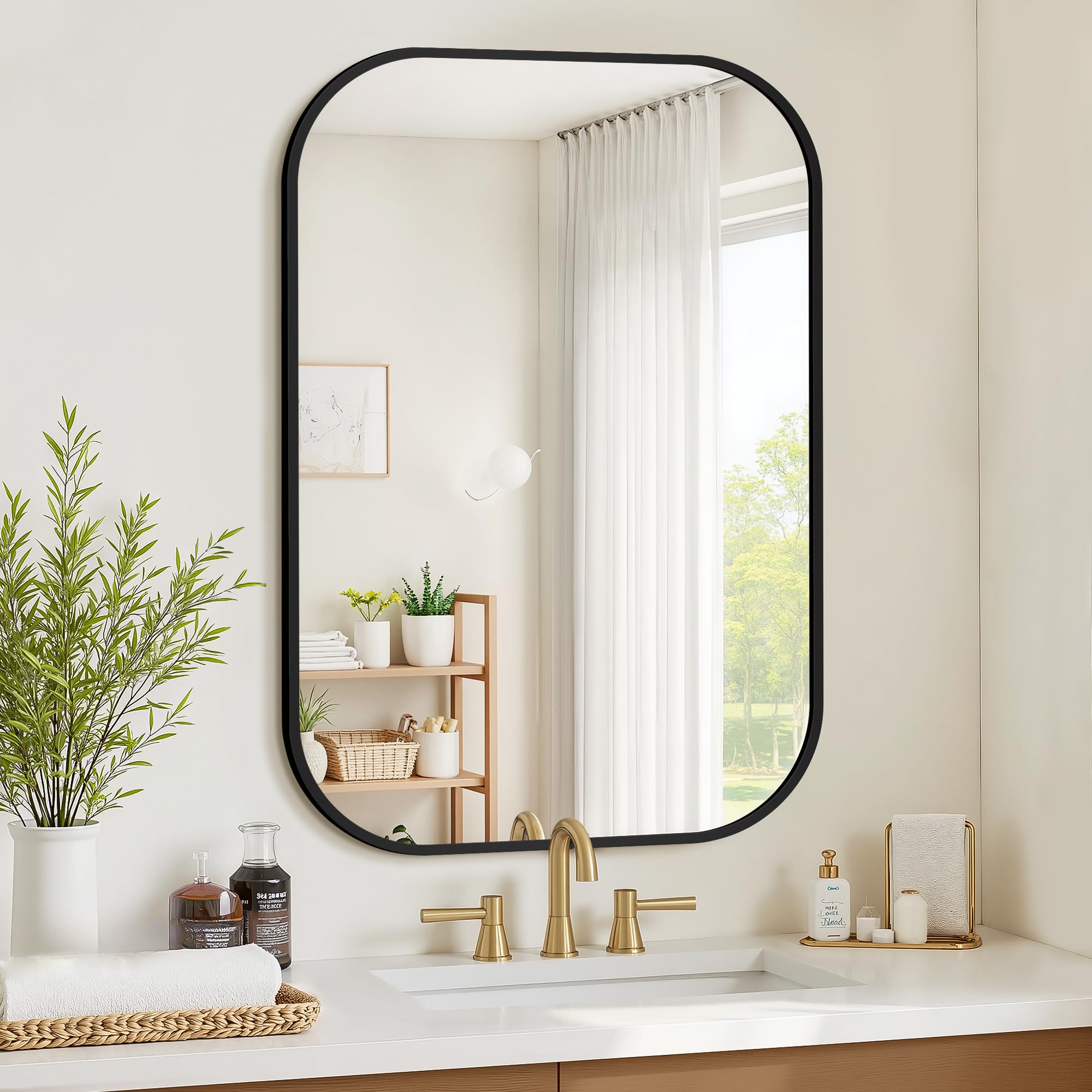 Bathroom Mirror for Wall Black Bathroom Vanity Mirror for Over Sink 24 x 36 HD Reflection Shatterproof Mirror