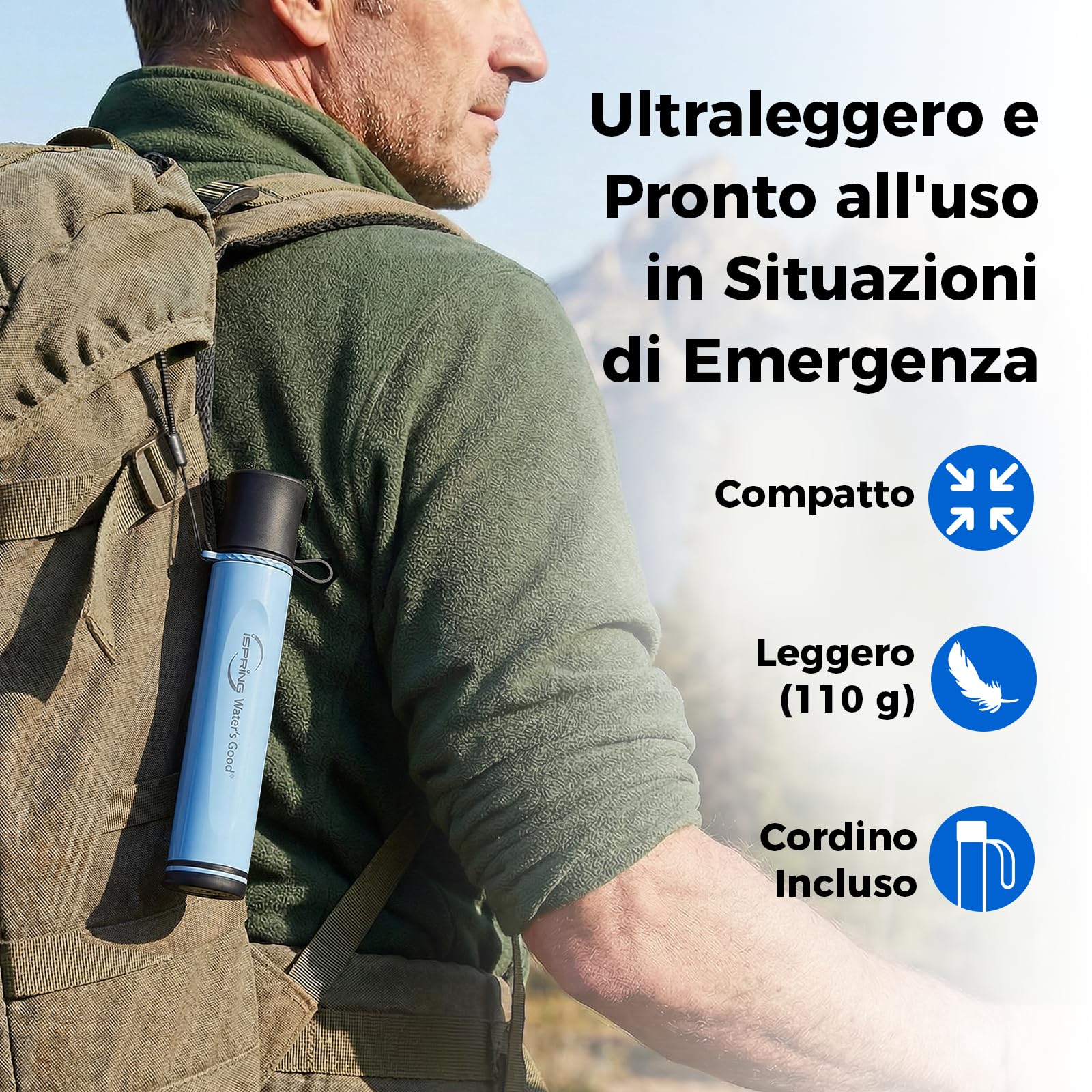 iSpring IFS-B Filtro Acqua a Cannuccia, Filtro Sostituibile. Rimuove Micro-Organismi e Piombo. Testato SGS, Senza BPA. Purificatore Acqua Ultraleggero per Emergenze, Sopravvivenza, Escursionismo