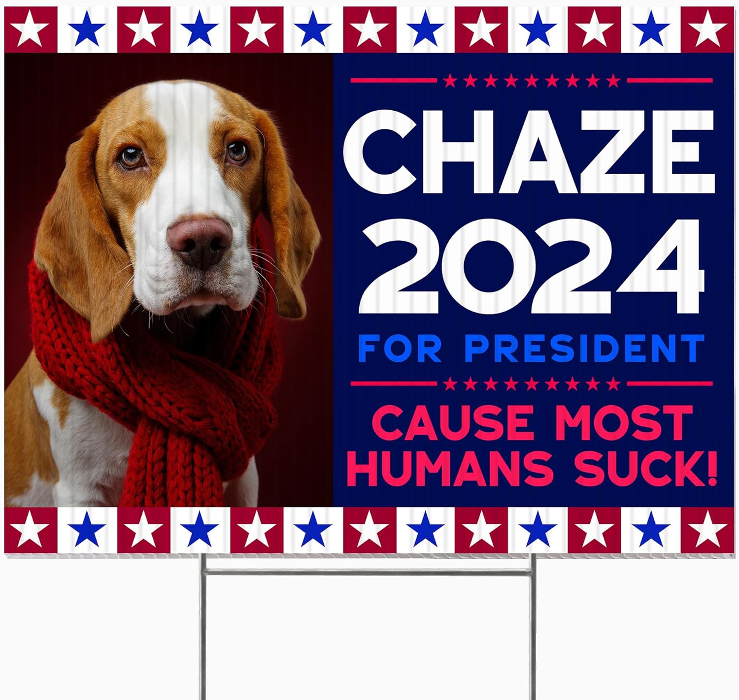 24"x18" Double Sided Custom Funny Political Yard Signs with Stakes, Personalized Pet Name 2024 Cause Most Humans Suck Yard Sign, Funny Pet Campaign Presidential Yard Signs (D 2)