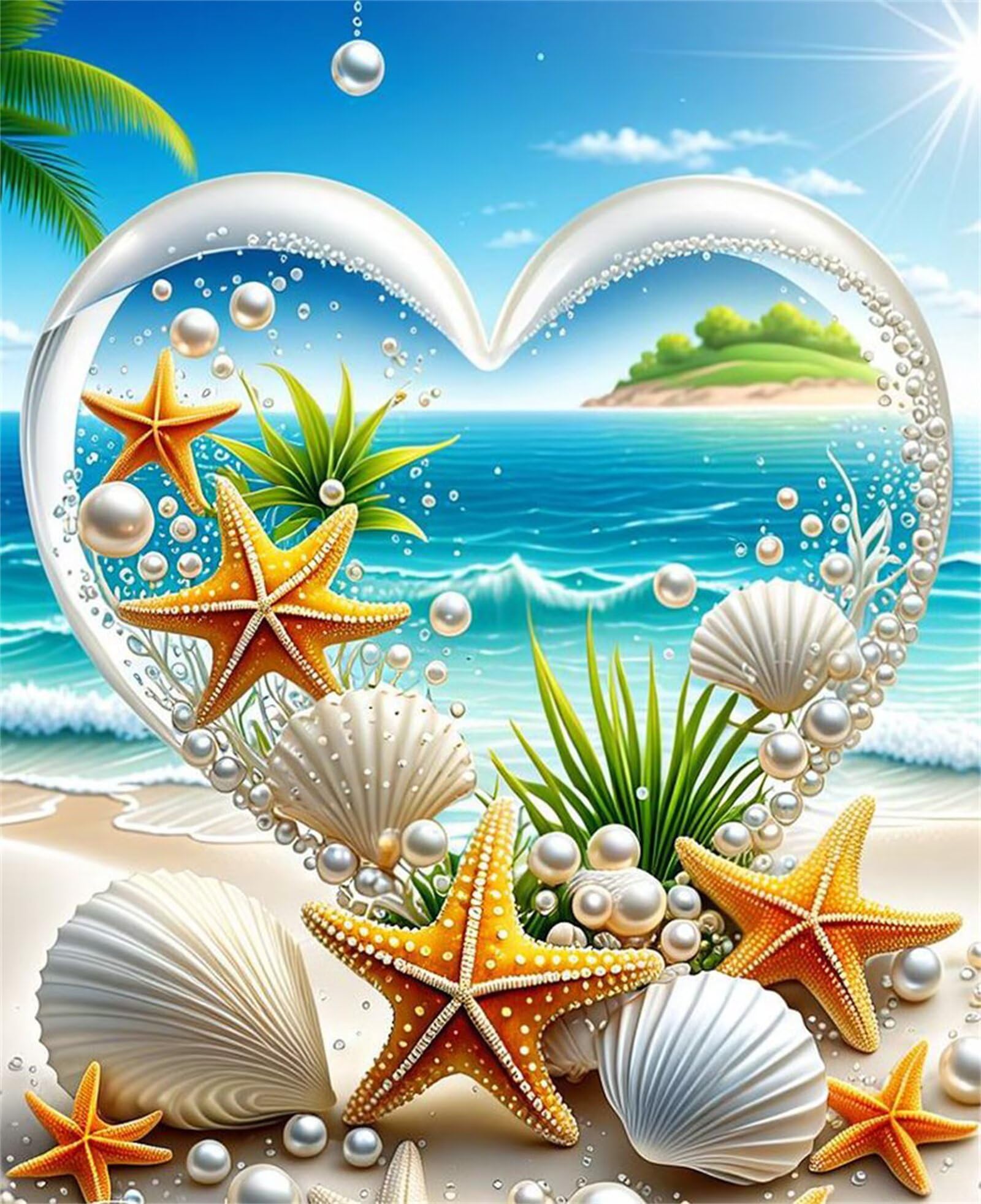 Puzzle 1500 sztuk Gry edukacyjne i zabawki wyzwanie Prezent Jigsaw Klasyczne puzzle dla dorosłych, puzzle DIY Muszle Rozgwiazda kształt serca plaża, 87 x 57 cm