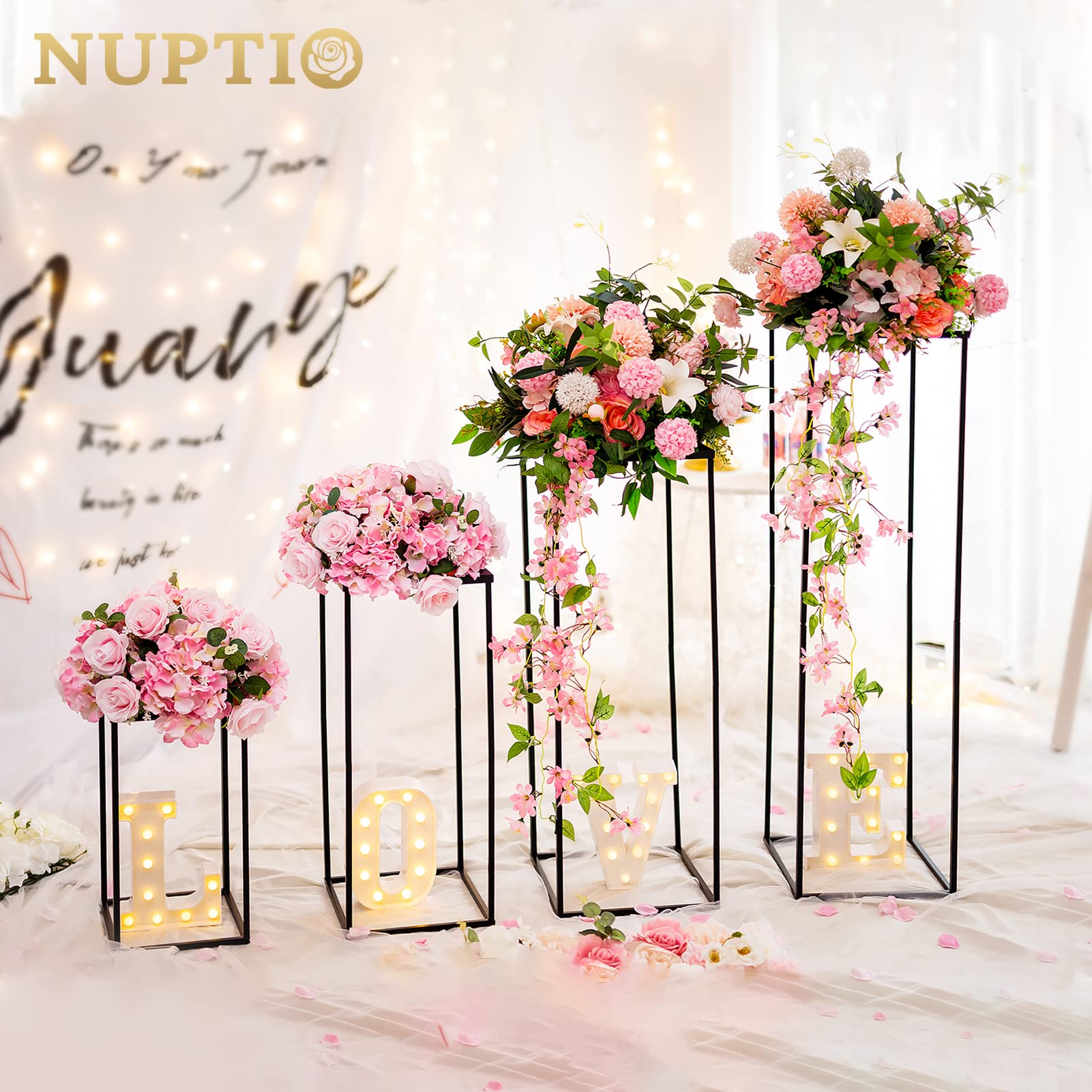 Nuptio Supporto per Piante Vaso Nero - 2 Vasi Fiori Alti 100cm per Centrotavola Feste Compleanno Nozze - Espositore Tavolo con Colonna Metallo per Fiori Ad Angolo Interni Decorazioni Soggiorno Casa