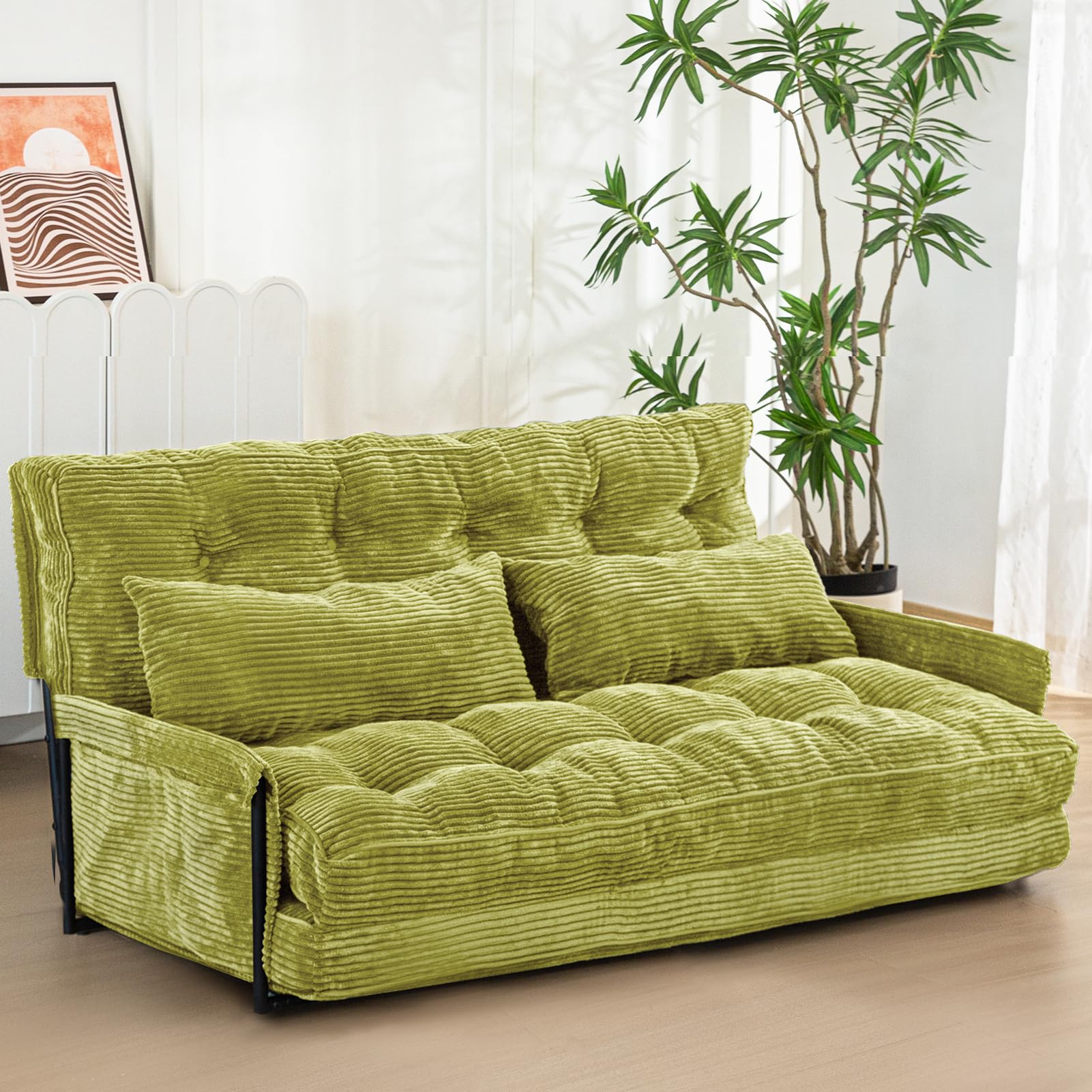MAXYOYO Adjustable Floor Sofa Couch with 2 Pillows Multi-Functional Bean Bag Bed 5-Position Foldable Lazy Sofa Sleeper Bed