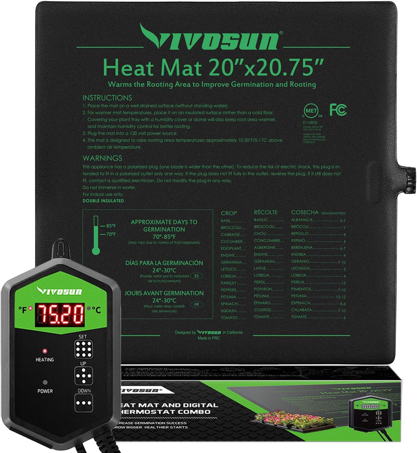 VIVOSUN 20" x 20.75" Seedling Heat Mat and Digital