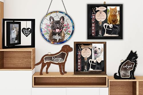 Miniatura 8 de Caja de sombra de regalo conmemorativo para mascotas de 8.6 pulgadas, soporte para collar negro, marco de fotos, kit de tinta de pata de mascota,