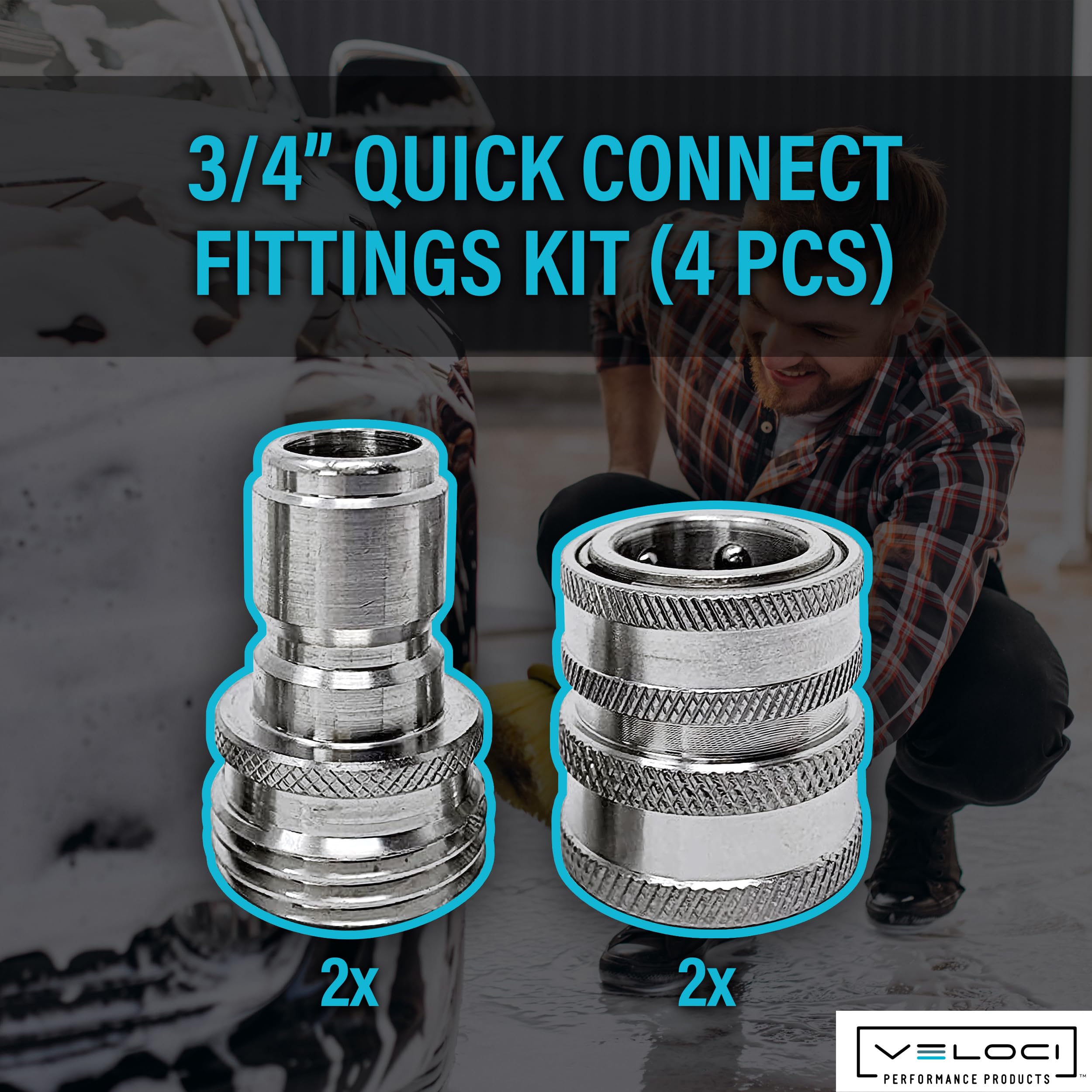 MTM Hydro Set di 2 raccordi da giardino in acciaio inox da 3/4", per idropulitrice ad alta pressione e uso domestico (SS GH)