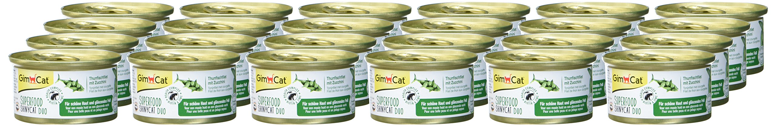 GimCat Superfood ShinyCat Duo Thunfisch mit Zucchini - Katzenfutter mit saftigem Filet ohne Zuckerzusatz für ausgewachsene Katzen - 24 Dosen (24 x 70 g) (Packung mit 2)