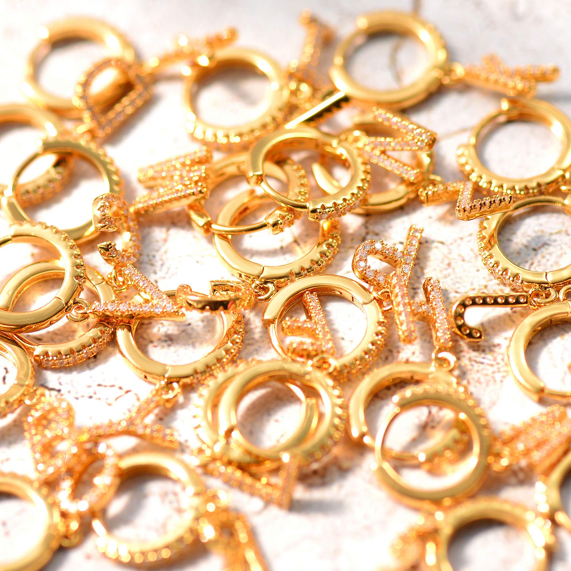 MEVECCO 18K Dainty Gold Filled Pave Cubic Zircon Letter Charm Huggie Hoop Earrings Wear Initials A-Z 26 Letter Charm Earrings Personalized Tiny Dangle Minimalist Initial Jewelry