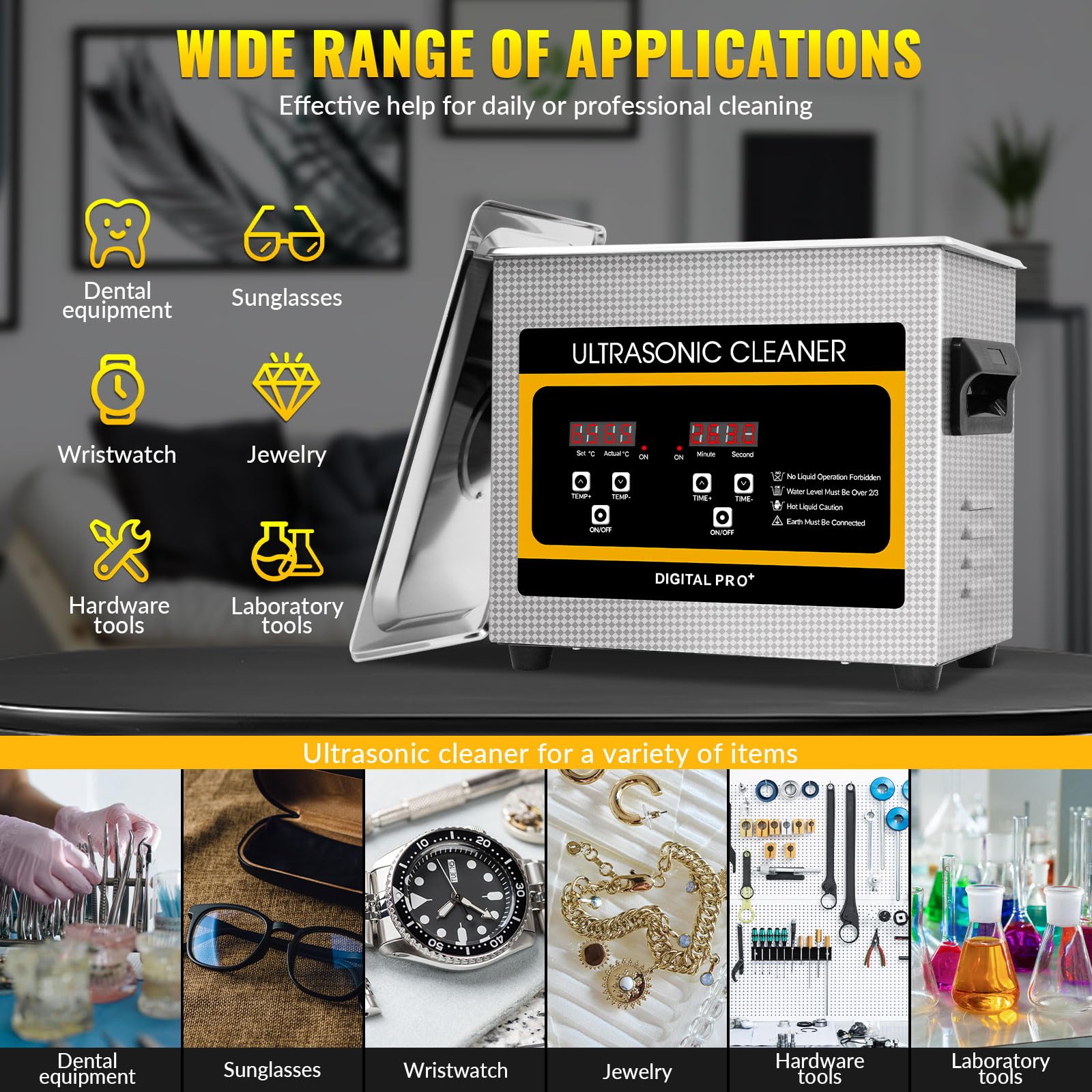 VELPAX 3.2L Pulitore Ultrasuoni Industriale con Riscaldatore e Timer Digitale 120W Acciaio Inossidabile Timer di Riscaldamento Digitale Pulizia Gioielli per Uso Domestico Personale Commerciale