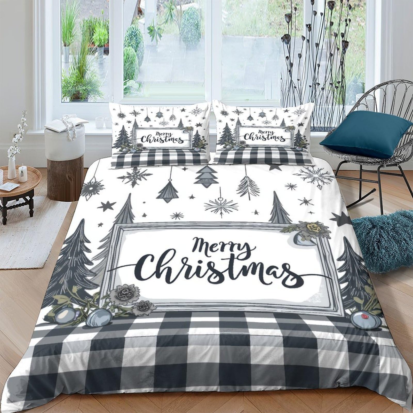 Ctjqhvkz Style-1 3D Printed Christmas Pine Tree Fitted Sheet Microfiber Soft Breathable Plaid Bed Cover For Bedroom Dorm Gift Single（135X200cm）