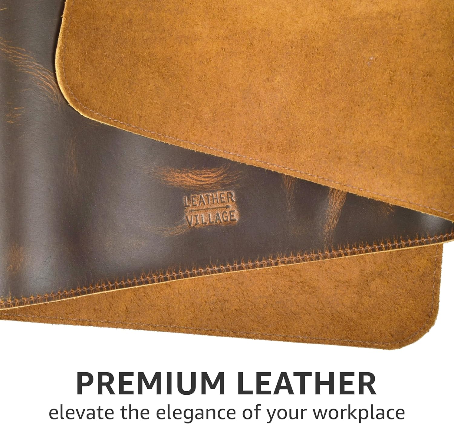 LEATHER VILLAGE Real Leather Desk Pad (3mm) Thick Double Layer Desk Mat Cover Blotter Large Full Grain Protector for Keyboard, Mouse & Laptop – Office Table Mat & Desktop Accessories–(32''x16'')-Brown