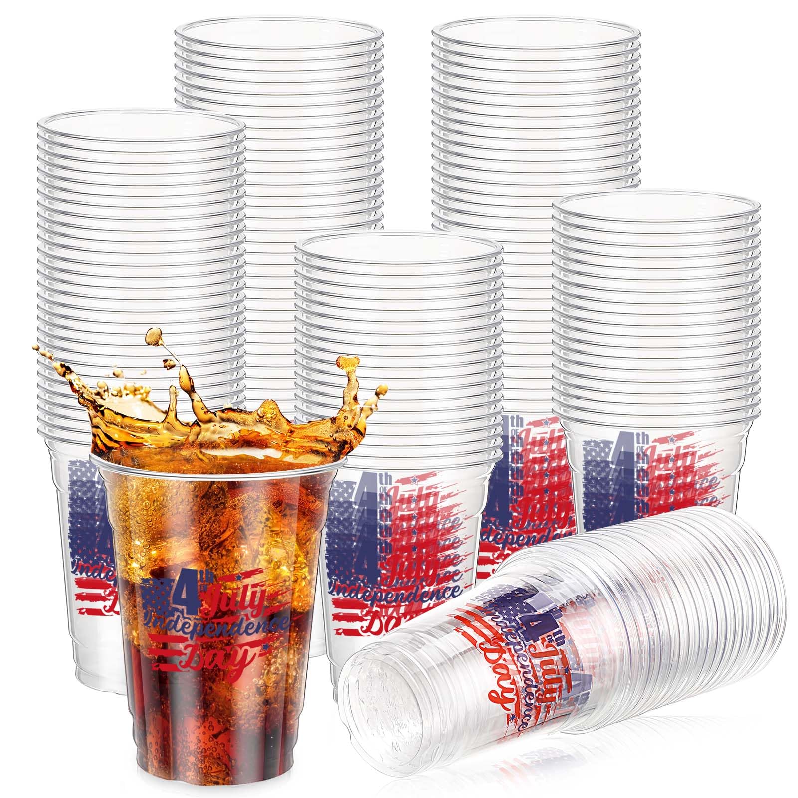 200 Pcs Patriotic Plastic Cups 4th of July Disposable Cups 12 oz American Flag Cup USA Red White Blue Cups Clear Plastic Cup Drinking Cups Independence Day Party Supply Iced Coffee Cold Drinks