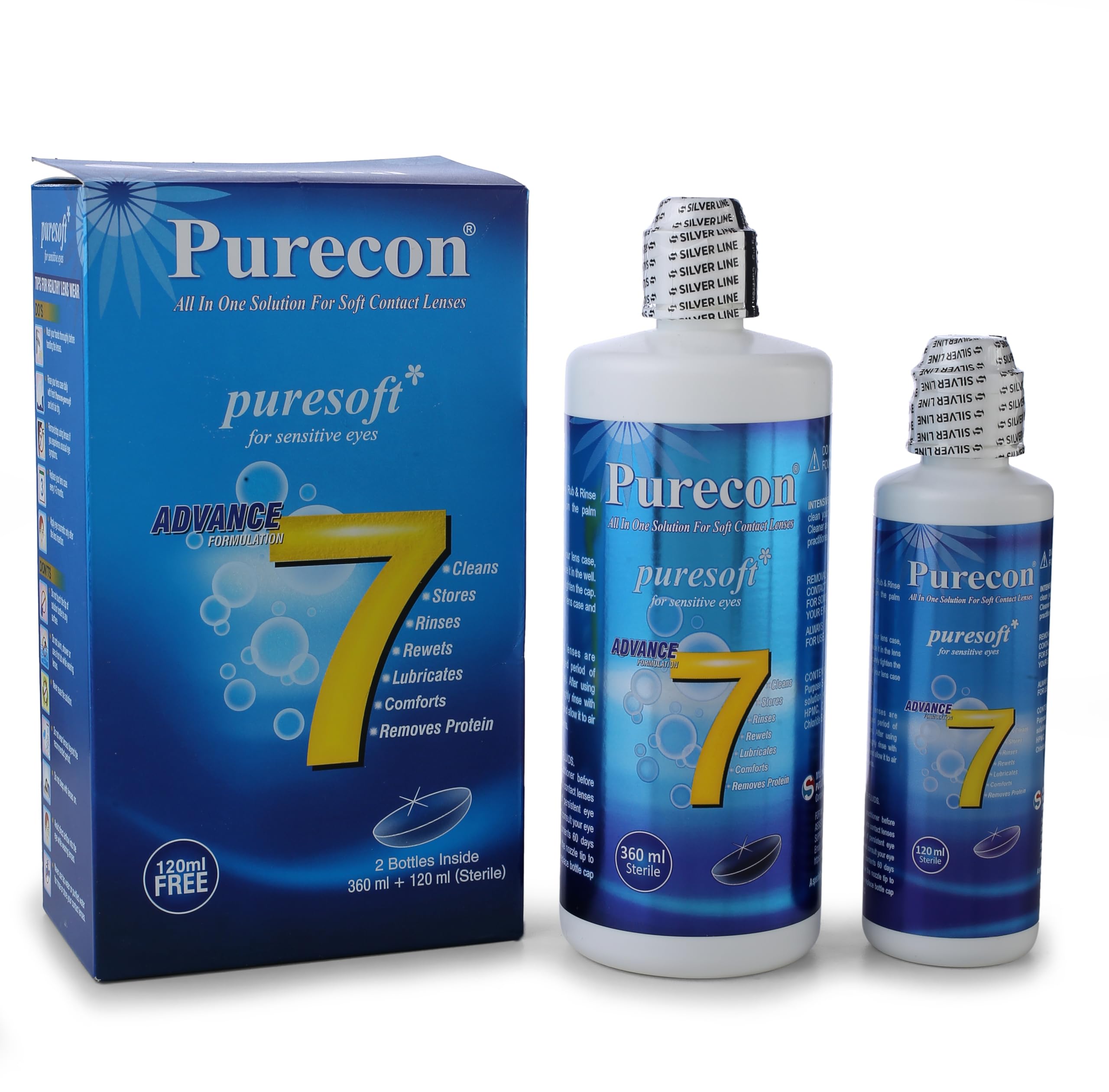 Puresoft Contact Lens Solution – Multi-Purpose Disinfecting & Cleaning Combo Pack (360 ML + 120 ML) | For Soft Lenses | Travel-Friendly