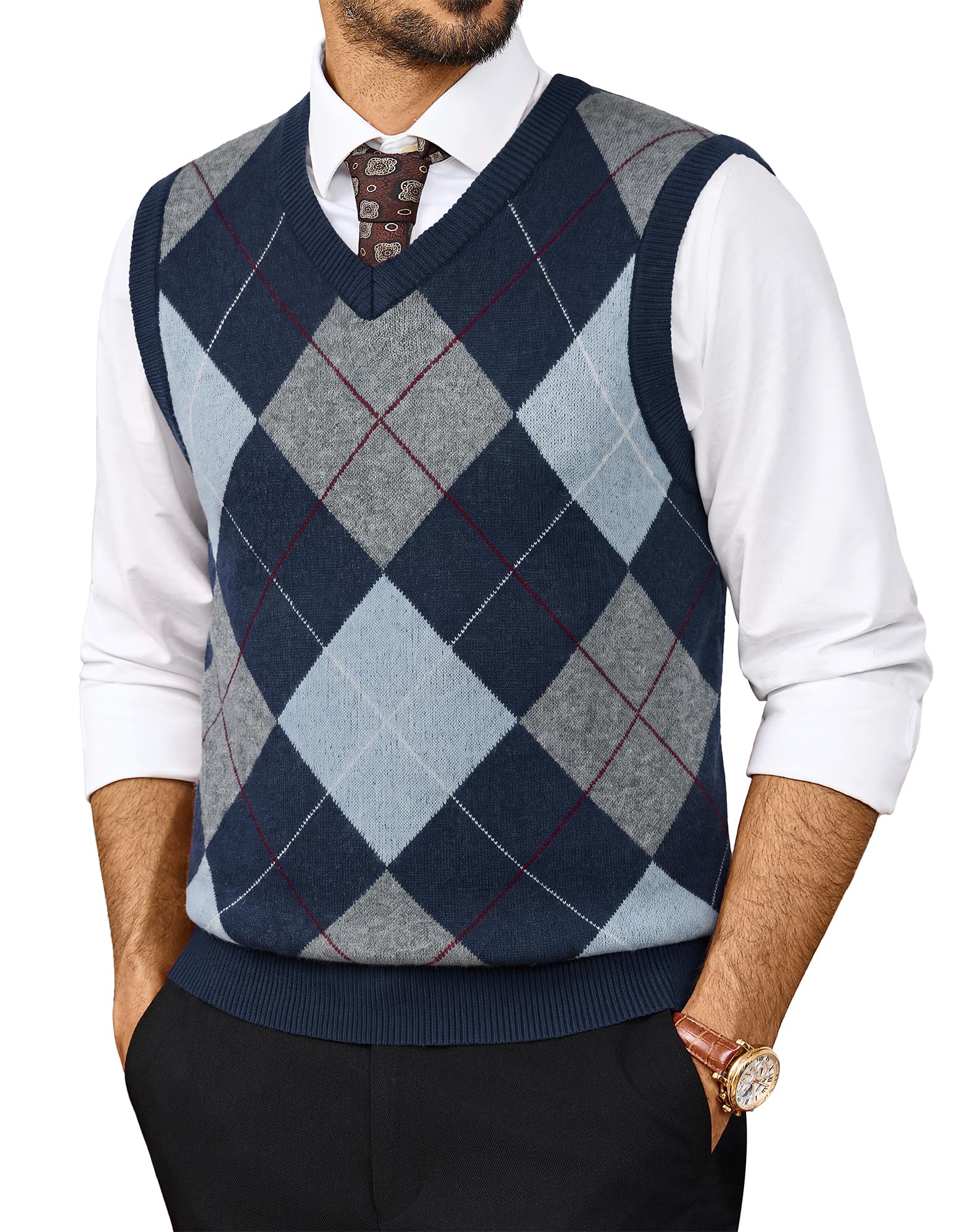 PJ PAUL JONES Pull en tricot sans manches pour homme avec col en V