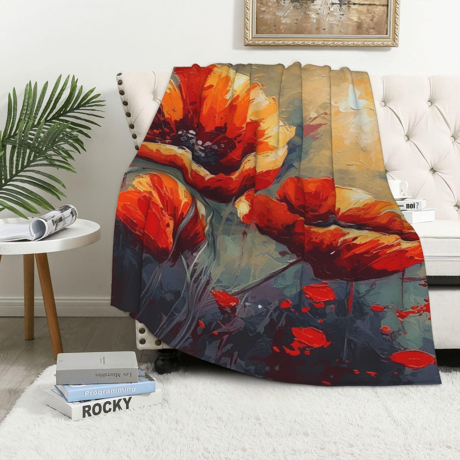 Jeté de lit couverture molletonnée flanelle douce légère et chaude pour canapé motif floral