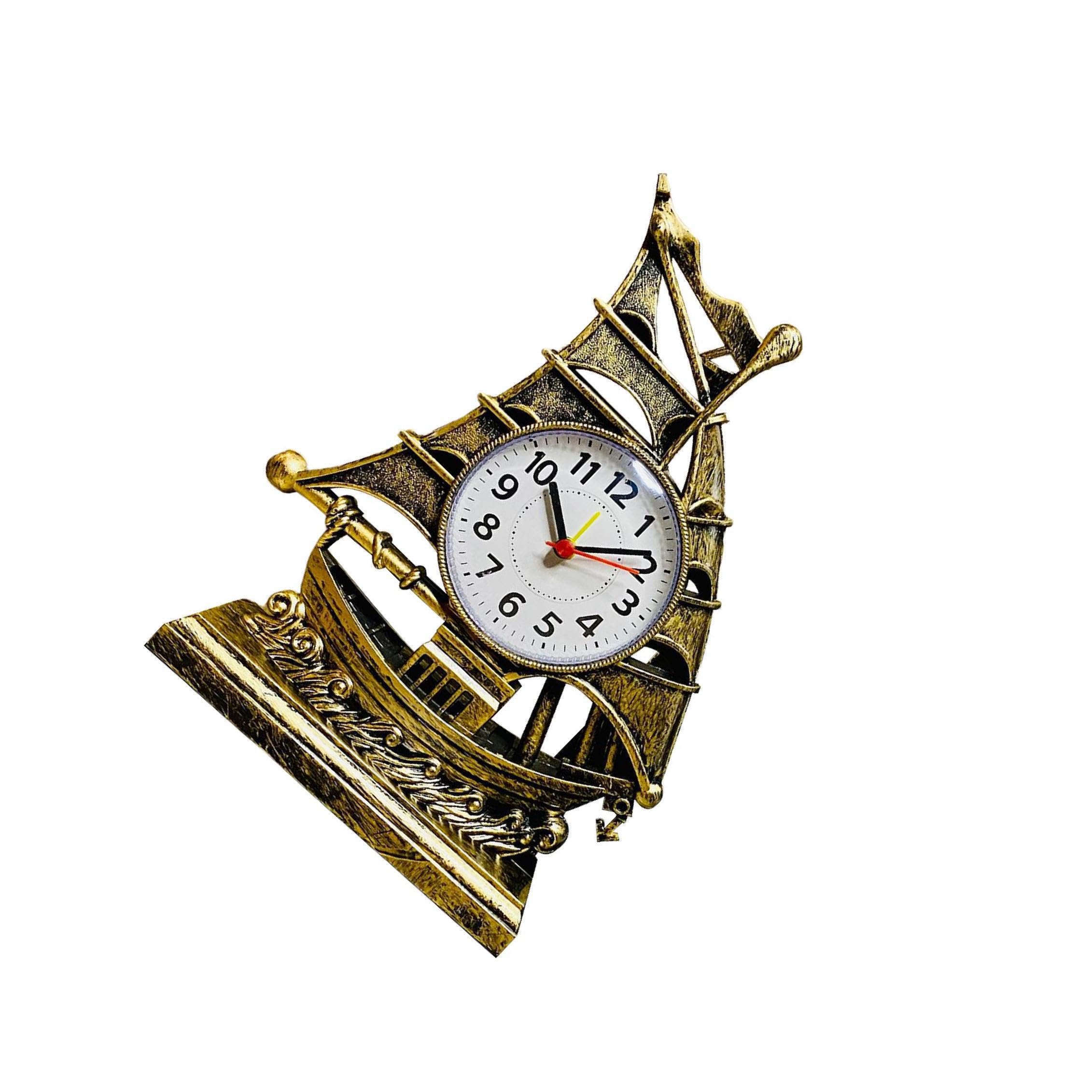 ALCXAZS Sailboat Alarm Clock Retro Vintage Style Excellent Decorative Clock For Living Room Bedroom Enhancing Ambiance Desk Clocks Analog For Bedrooms Office, Bronze, 17.5x5.5x21.5cm