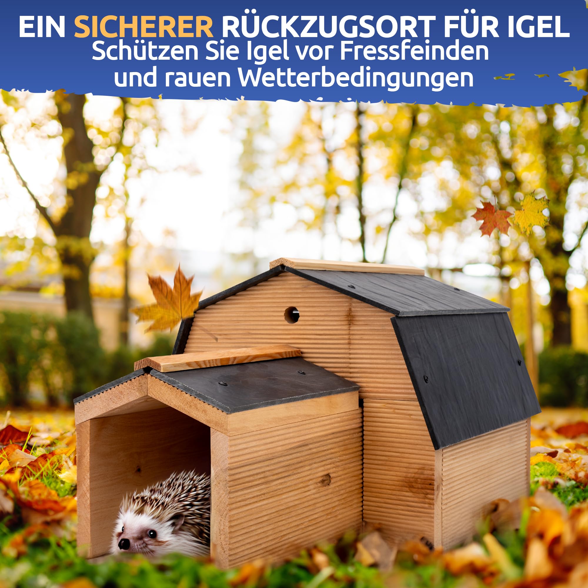 STAHLMANN® Igelhaus Winterfest[Made IN EU ] – Premium Igelfutterhaus (Made in Europe) – Hochwertiges Igelhaus & Schlafhaus – Igelhotel, Futterhaus & Igelhöhle