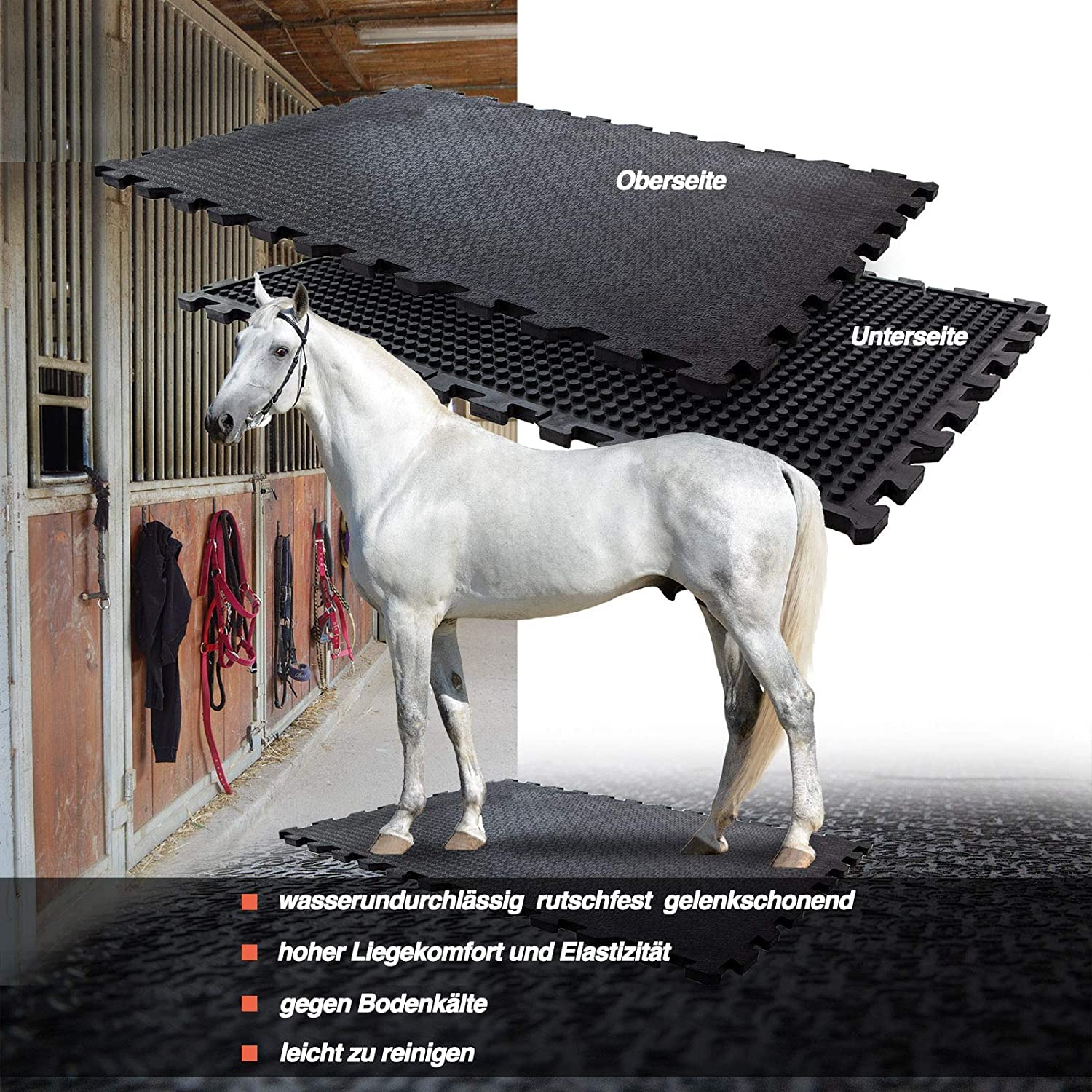 etm Tapis en caoutchouc - 100 x 100 cm - Système de puzzle - Antidérapant et doux pour les articulations - 20 mm d'épaisseur (Buffalo)