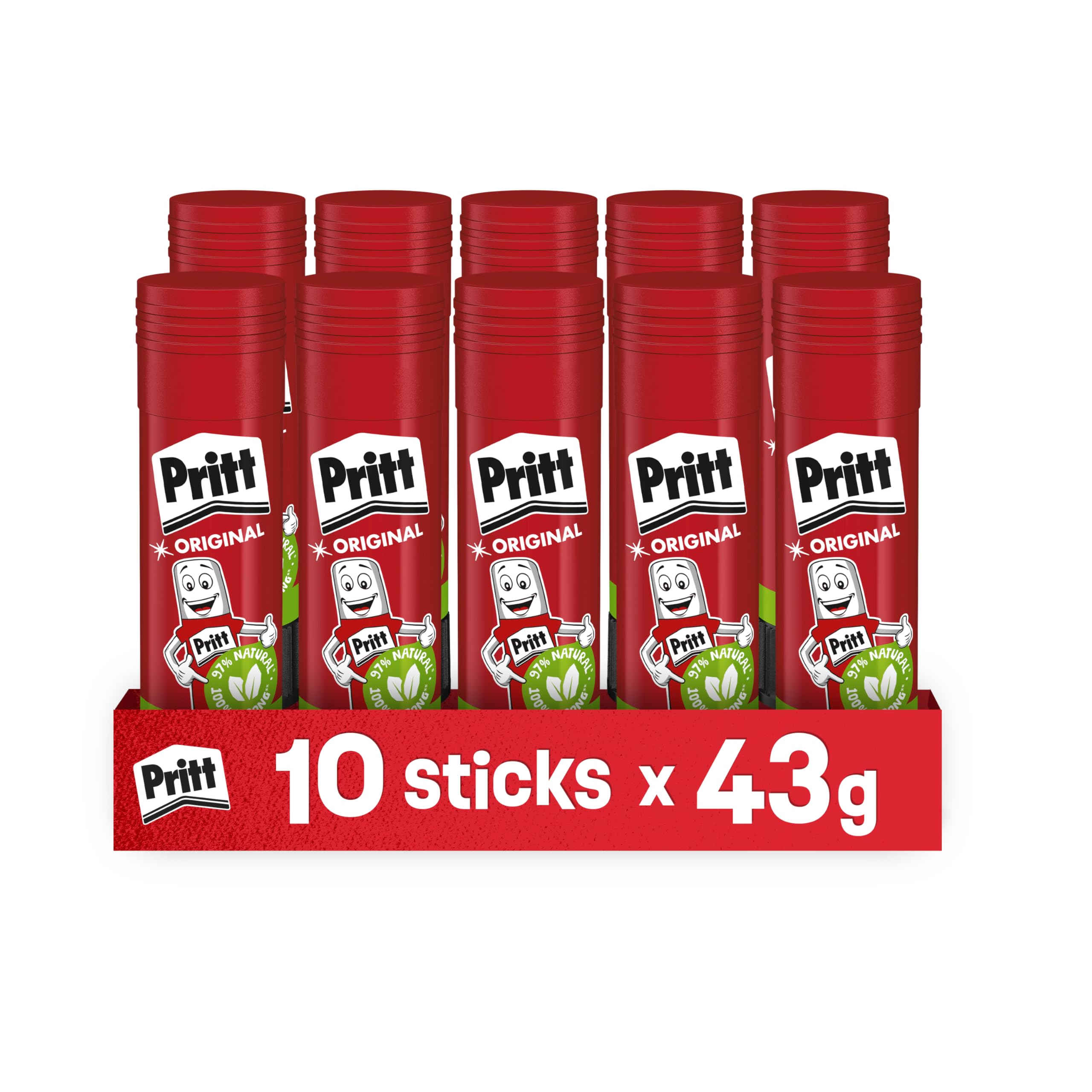 Pritt Colla Stick 10 x 43g, Colla per bambini sicura e affidabile, Adesivo per lavoretti e fai da te, con una tenuta forte per uso scuola e ufficio, 10 stick x 43g