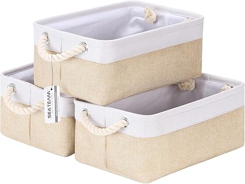 Sea Team Juego de 3 cestas de almacenamiento pequeñas, organizador de cubos de almacenamiento, contenedores de almacenamiento, 12 x 8 x 5 pulgadas,