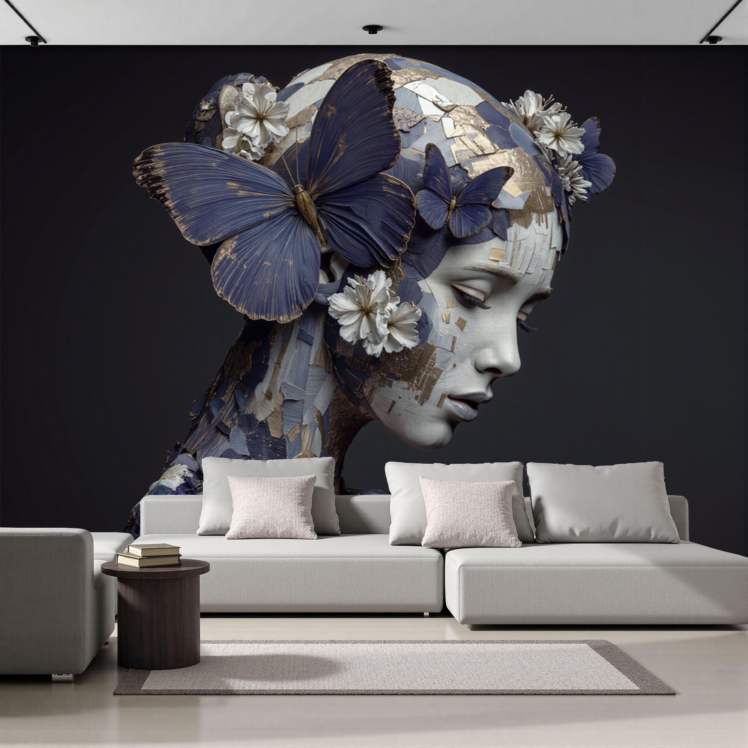 Papier peint soie papillon violet foncé, revêtement mural abstrait de luxe