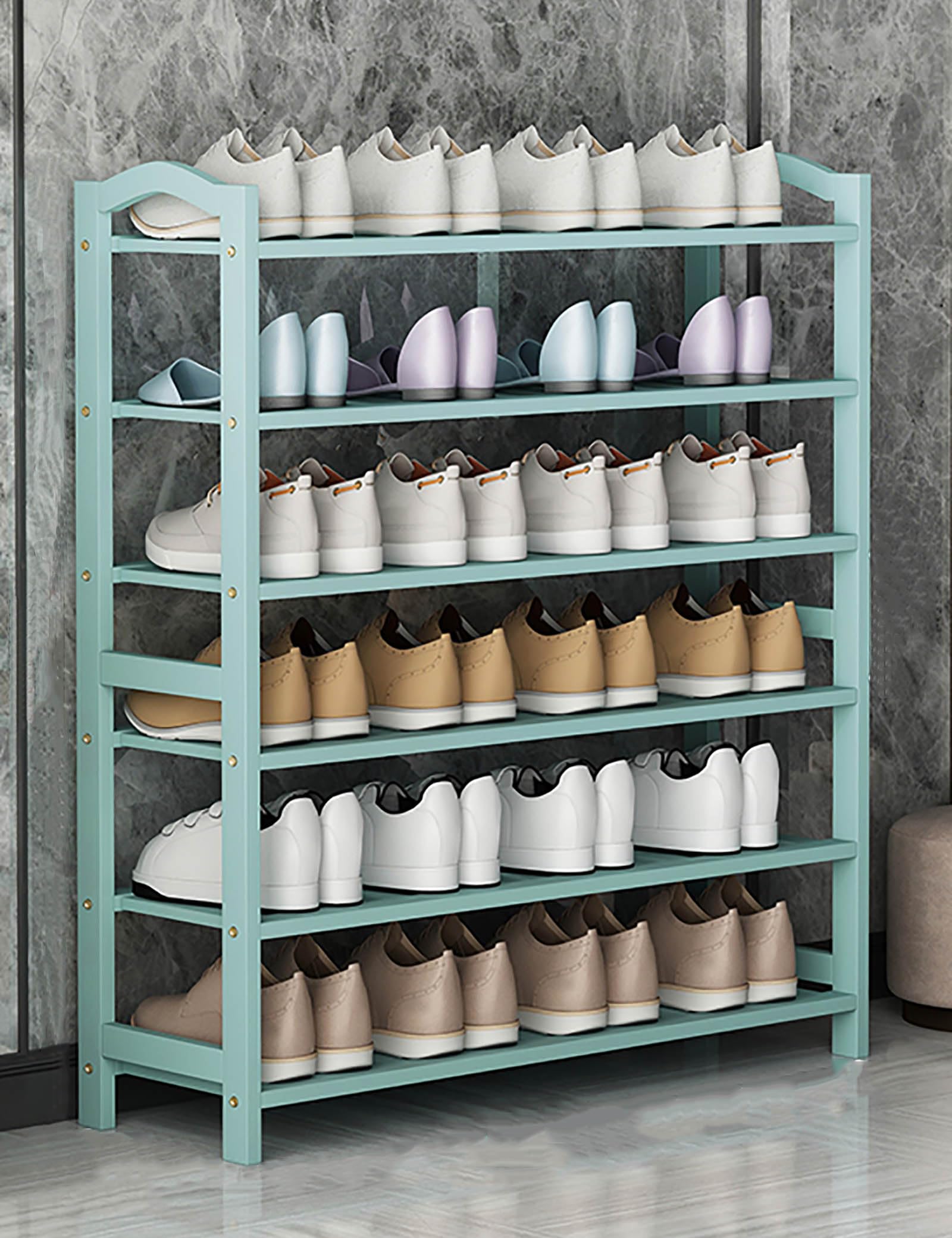 Étagère à chaussures en bambou sur pied avec poignée pour placard et chambre