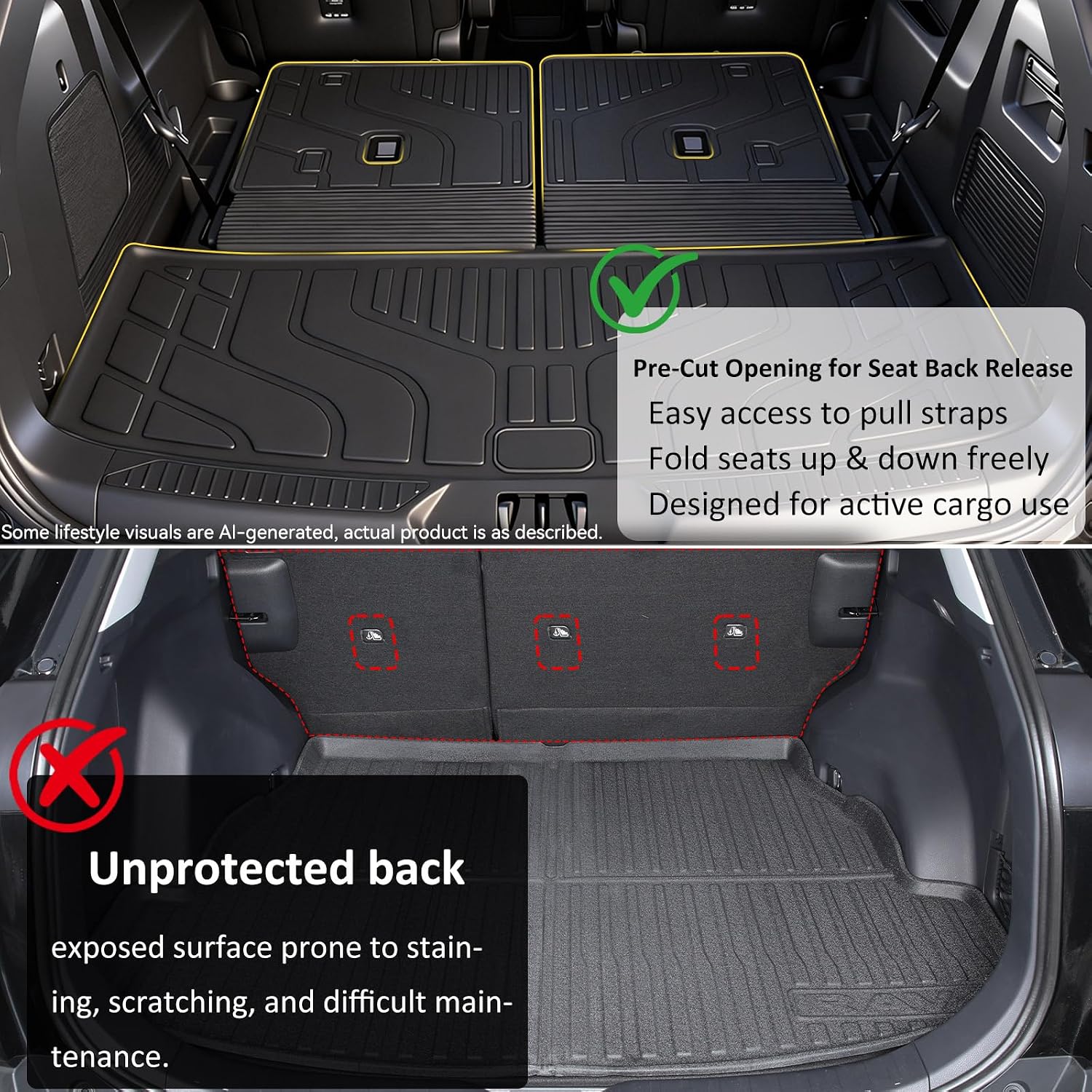 Cargo Liner with Backrest Mat for Ford Explorer 2020-2026, Custom Fit All Weather TPE Trunk Mat for 6 & 7 Passenger Models