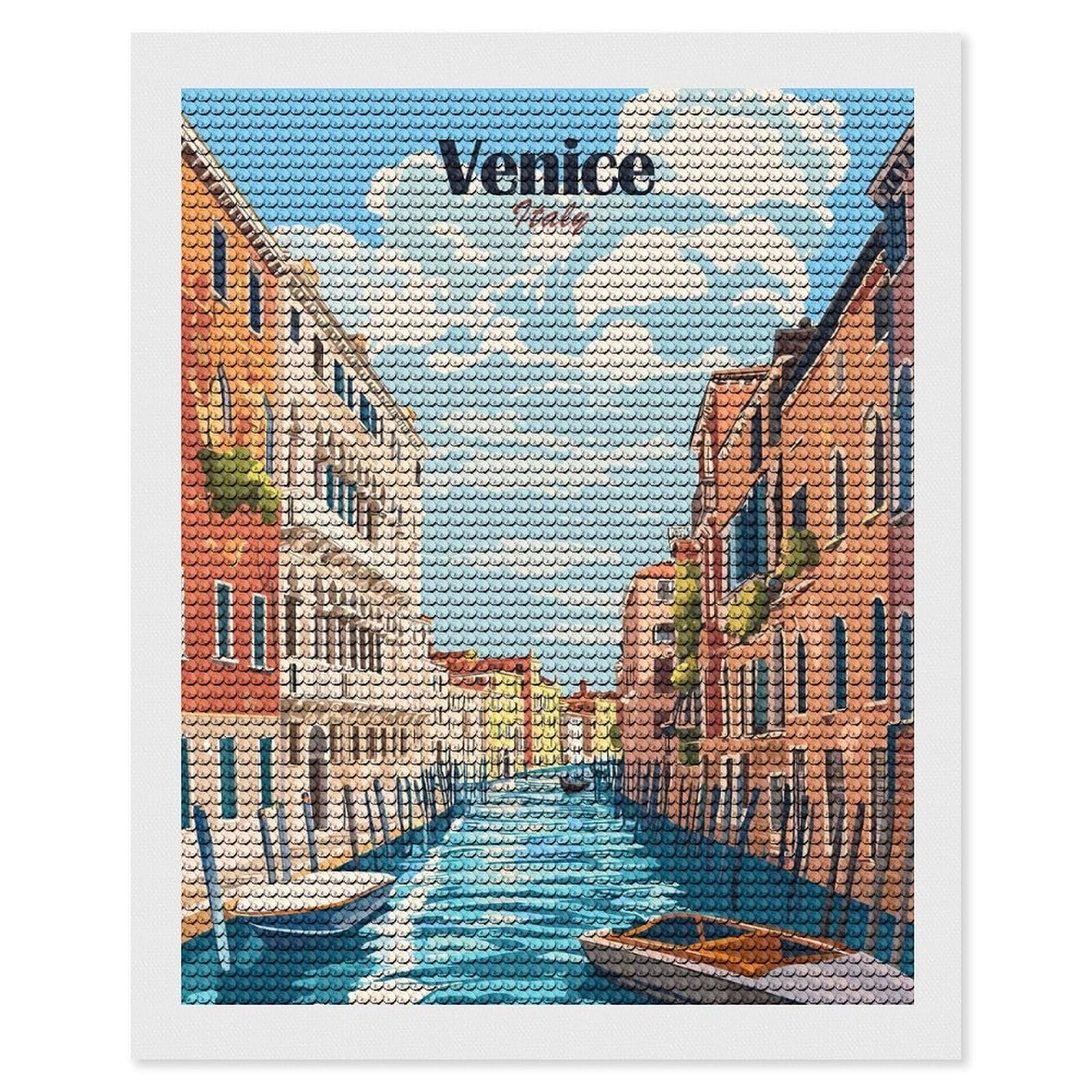 Junmoney Venice Canal Scene(2) Diamond Painting Canvas Set 16"x20", for Adults, Bedroom Decor, Good for Quiet Evenings, Festive Craft Gift