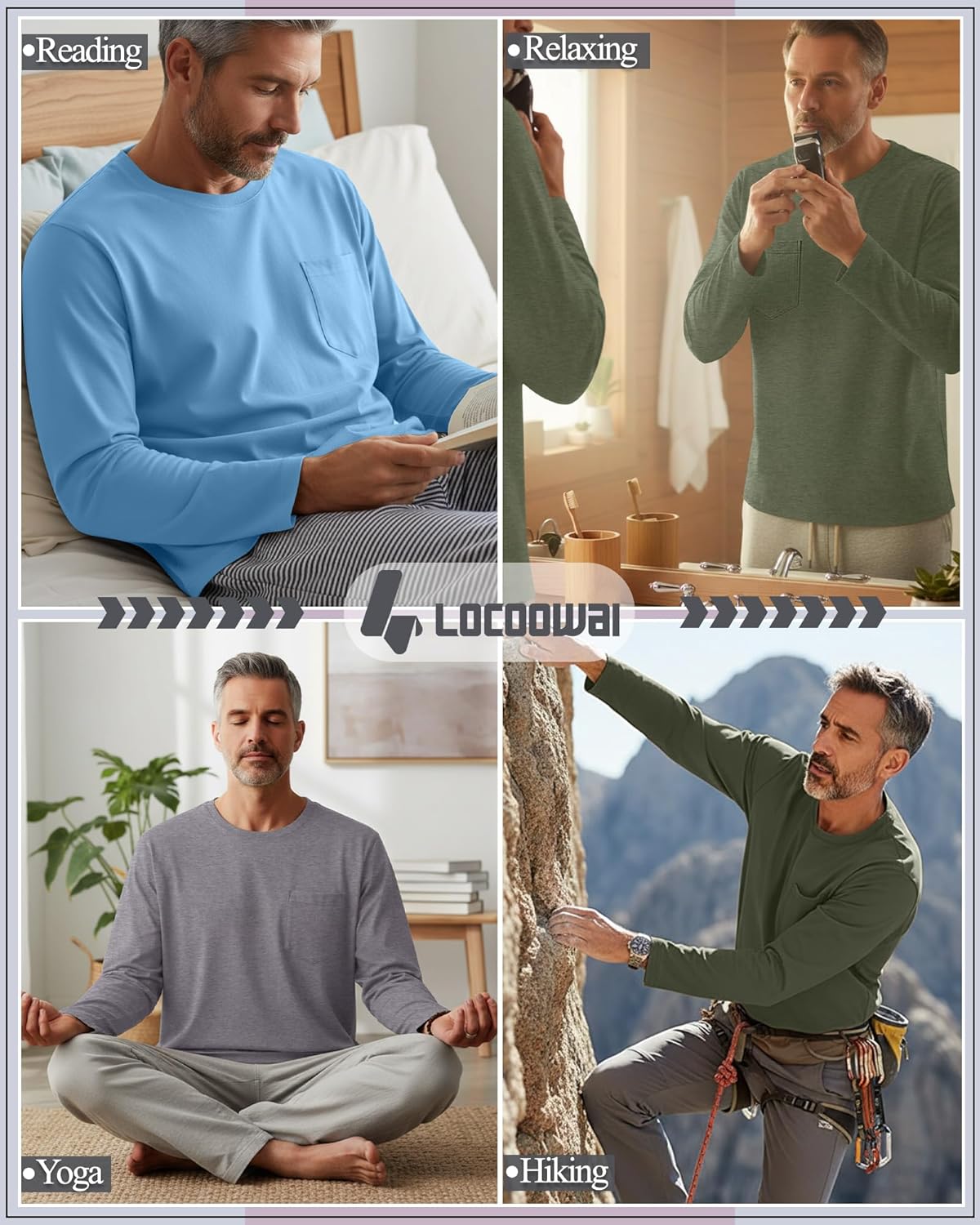 10 Pack Men's Big and Tall Long Sleeve Shirts, Crew Neck Loose Fit Pocket Tops Bulk Casual Basic T Shirts - Image 2